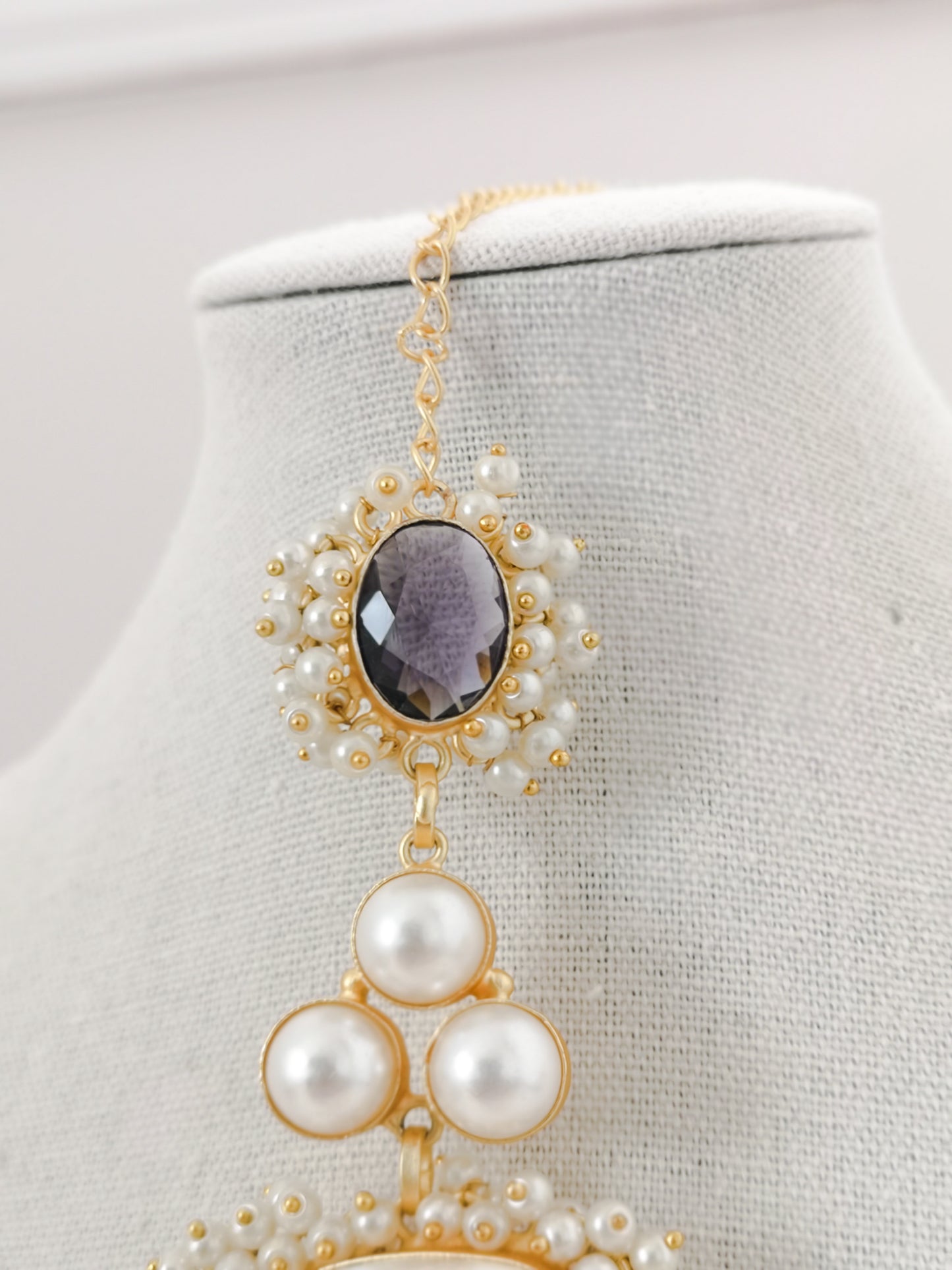Classic Mimi - Freshwater Pearls and Amethyst Crystals, Gold Plated, Necklace and Earrings set.