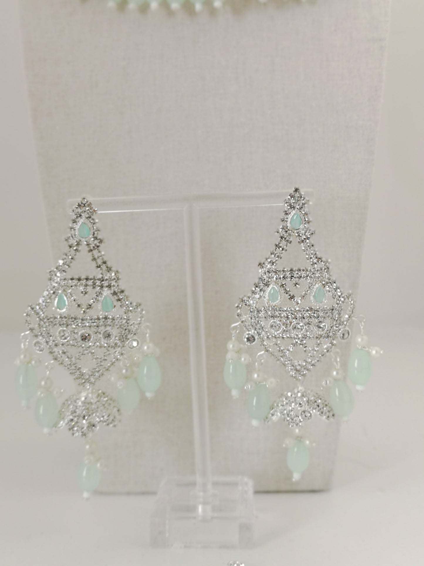 Choker Set - Mint and Silver (Necklace, Earrings, Teeka and Jhoomer)