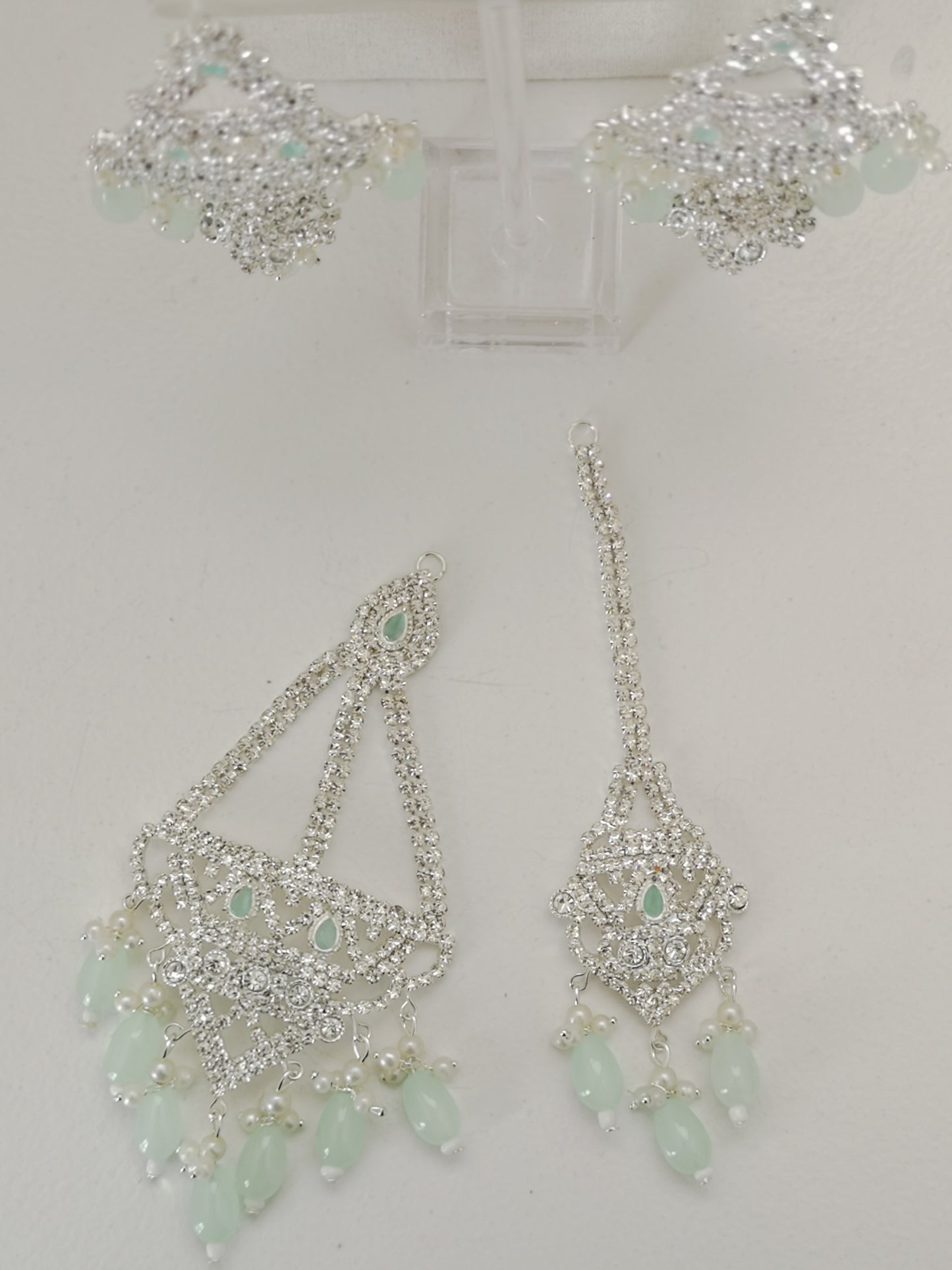 Choker Set - Mint and Silver (Necklace, Earrings, Teeka and Jhoomer)