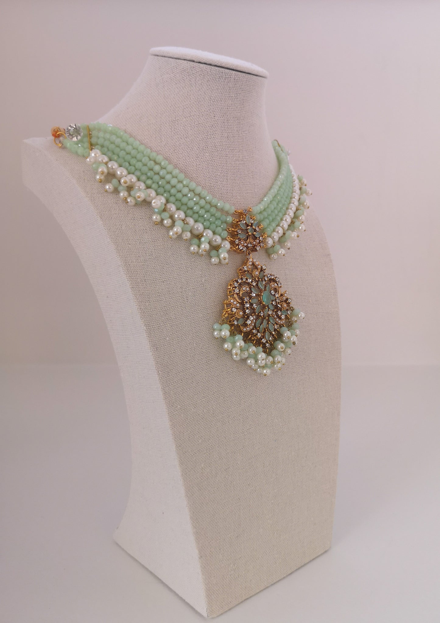Pearl and Rhinestone Set -Mint Green