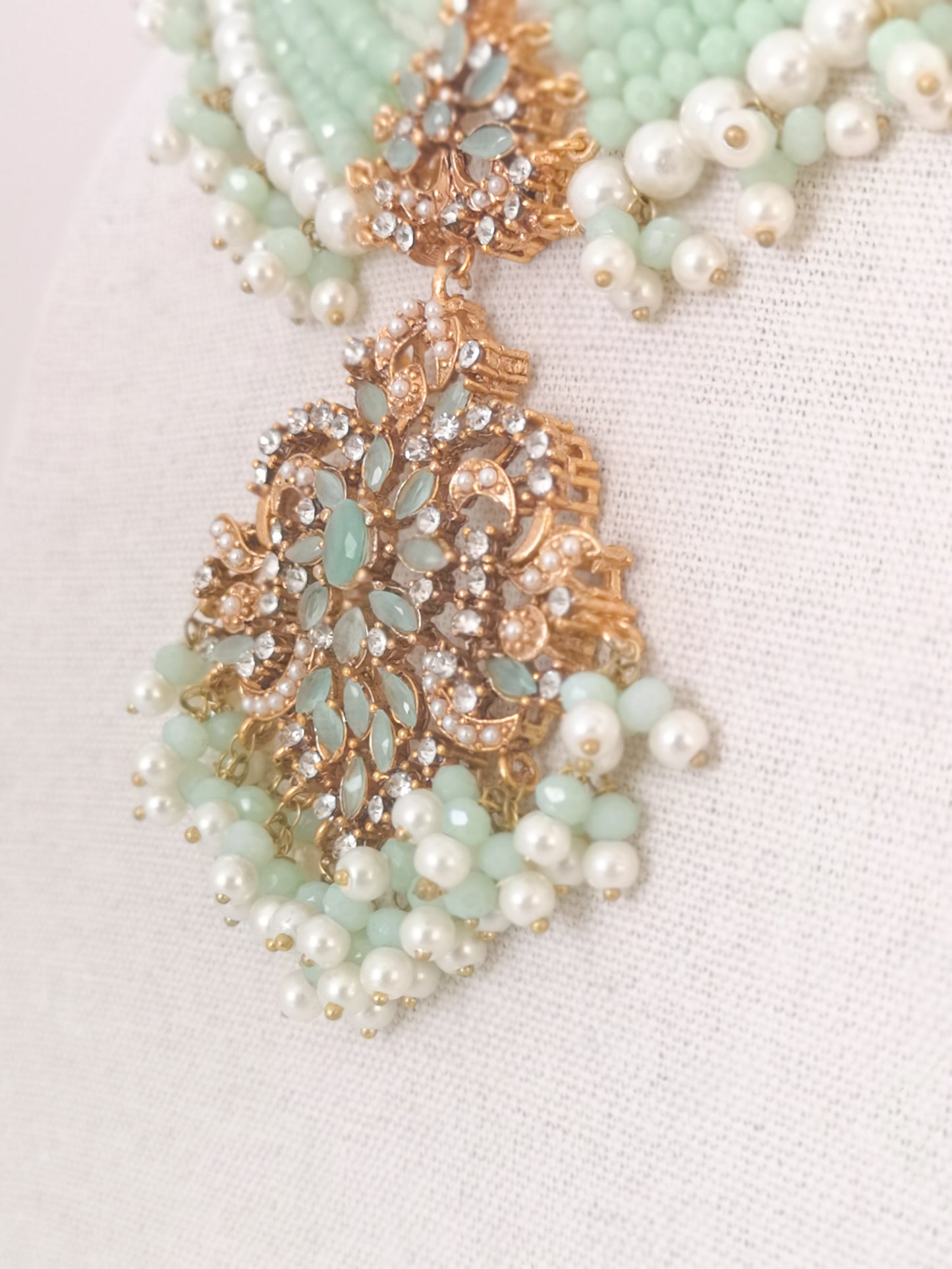 Pearl and Rhinestone Set -Mint Green