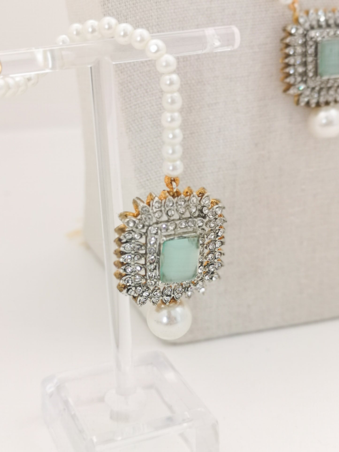 Pearl Choker Set - Mint (Choker, Earrings, Pendant Necklace and Teeka)