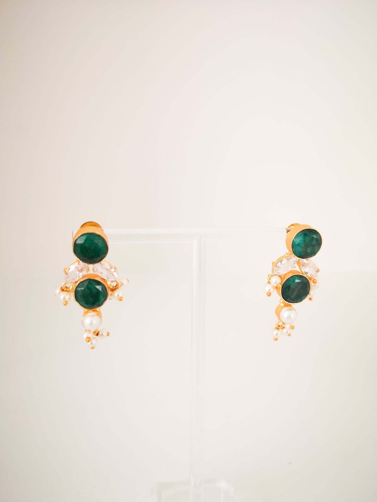 Classic Mimi Freshwater Pearl Collection - Zircon, Pearls, Natural Stones, Gold Plated - Dark Green