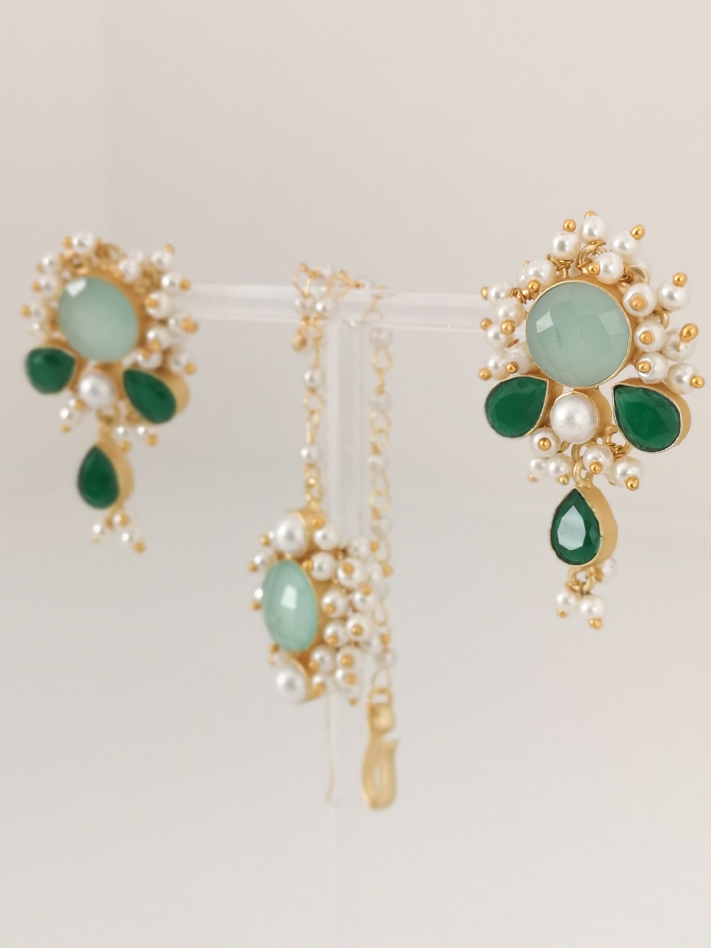 Classic Mimi Freshwater Pearl Collection - Chalcedony, Crystals, Pearls, Gold Plated
