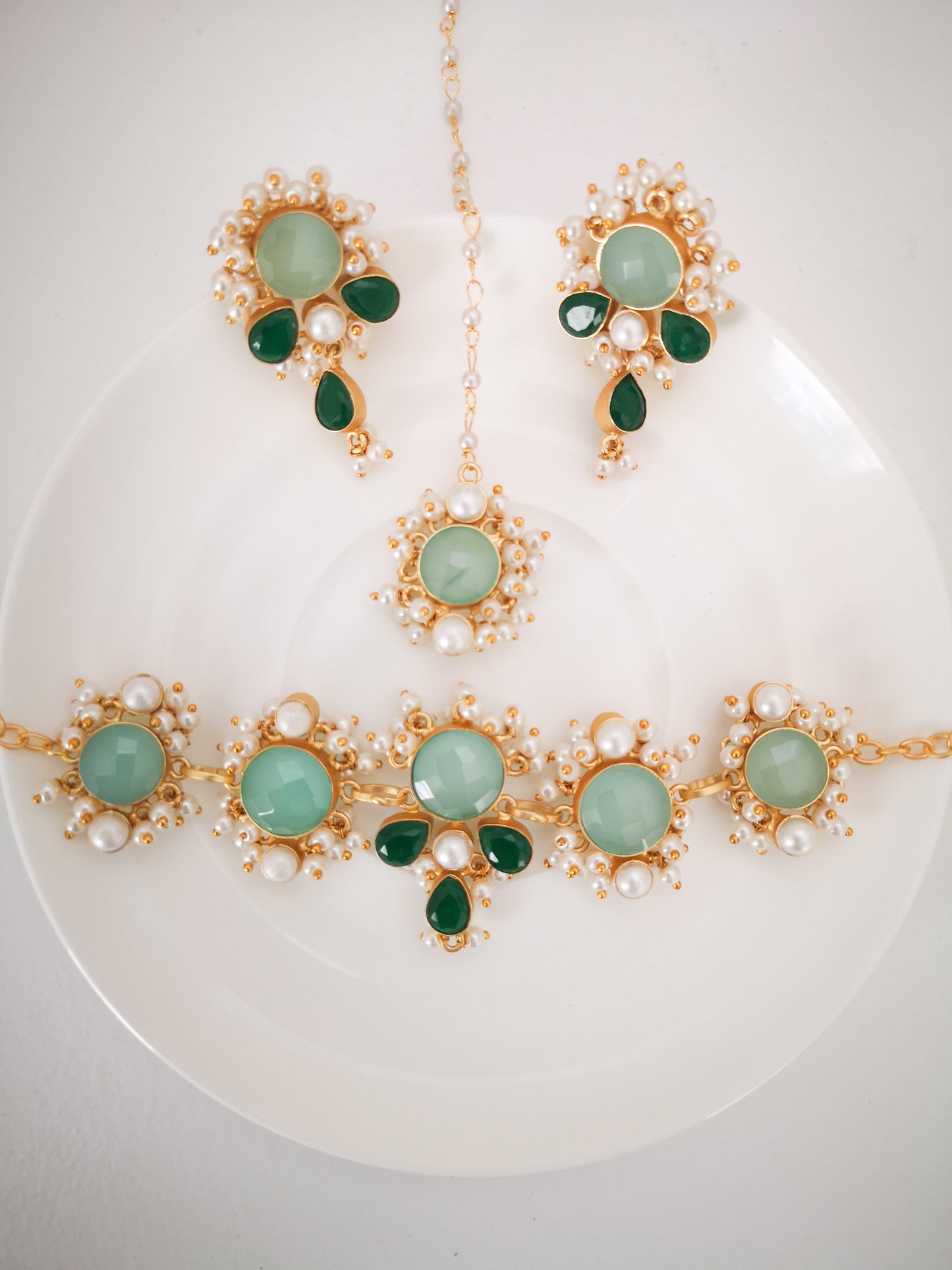 Classic Mimi Freshwater Pearl Collection - Chalcedony, Crystals, Pearls, Gold Plated