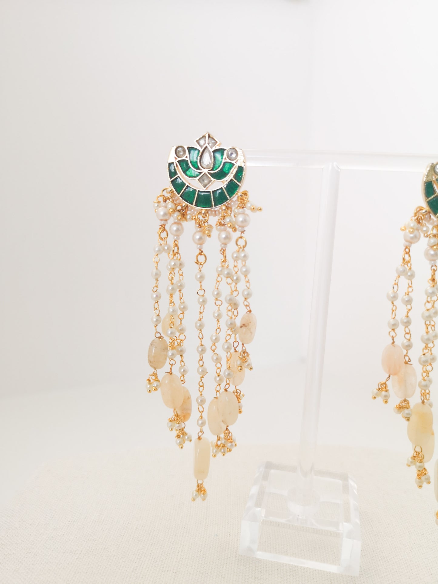 Introducing our waterfall earrings for the festive season Champagne and Dark Green