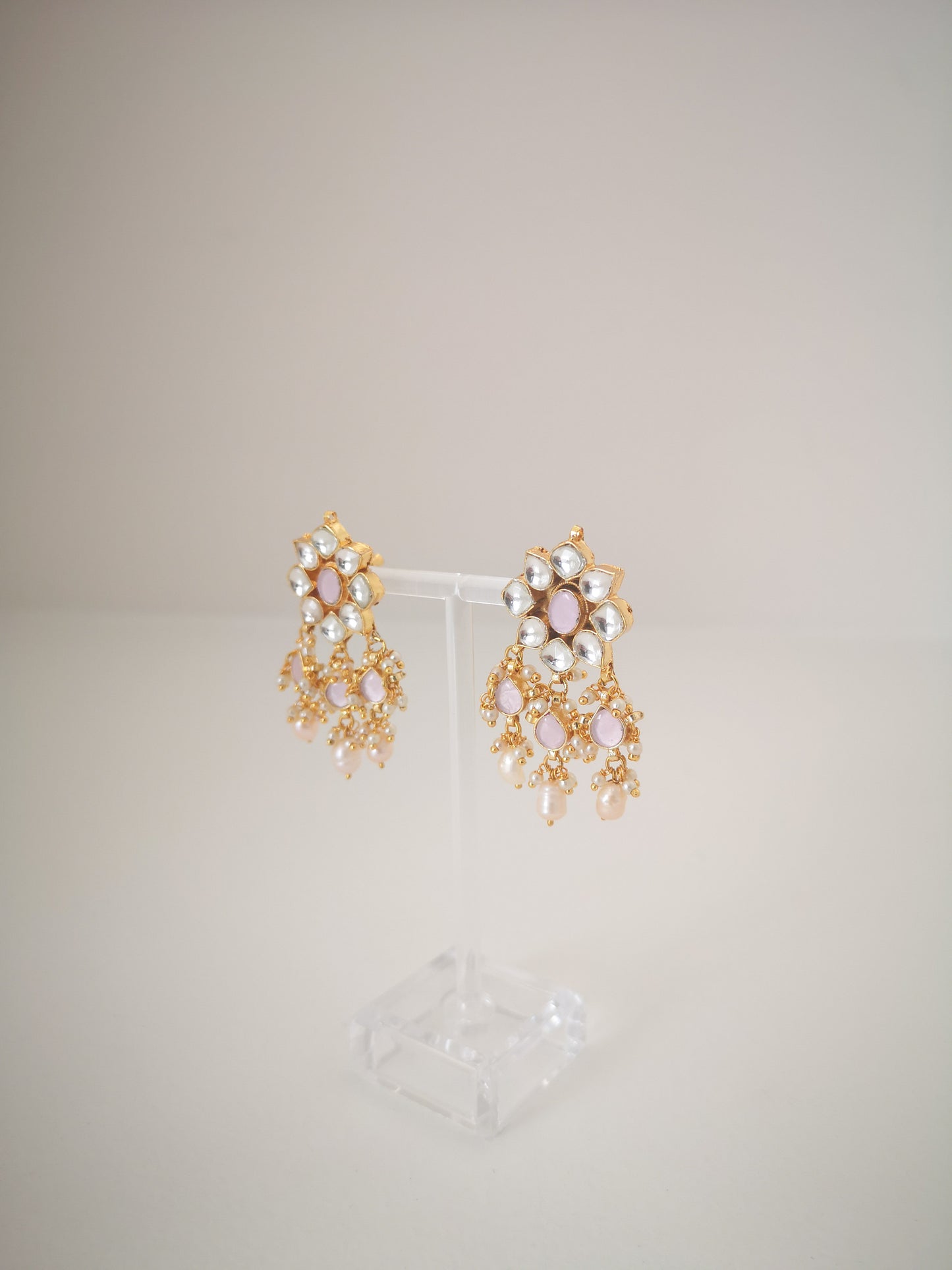 Pachi Kundan Set - Pink and Pearl