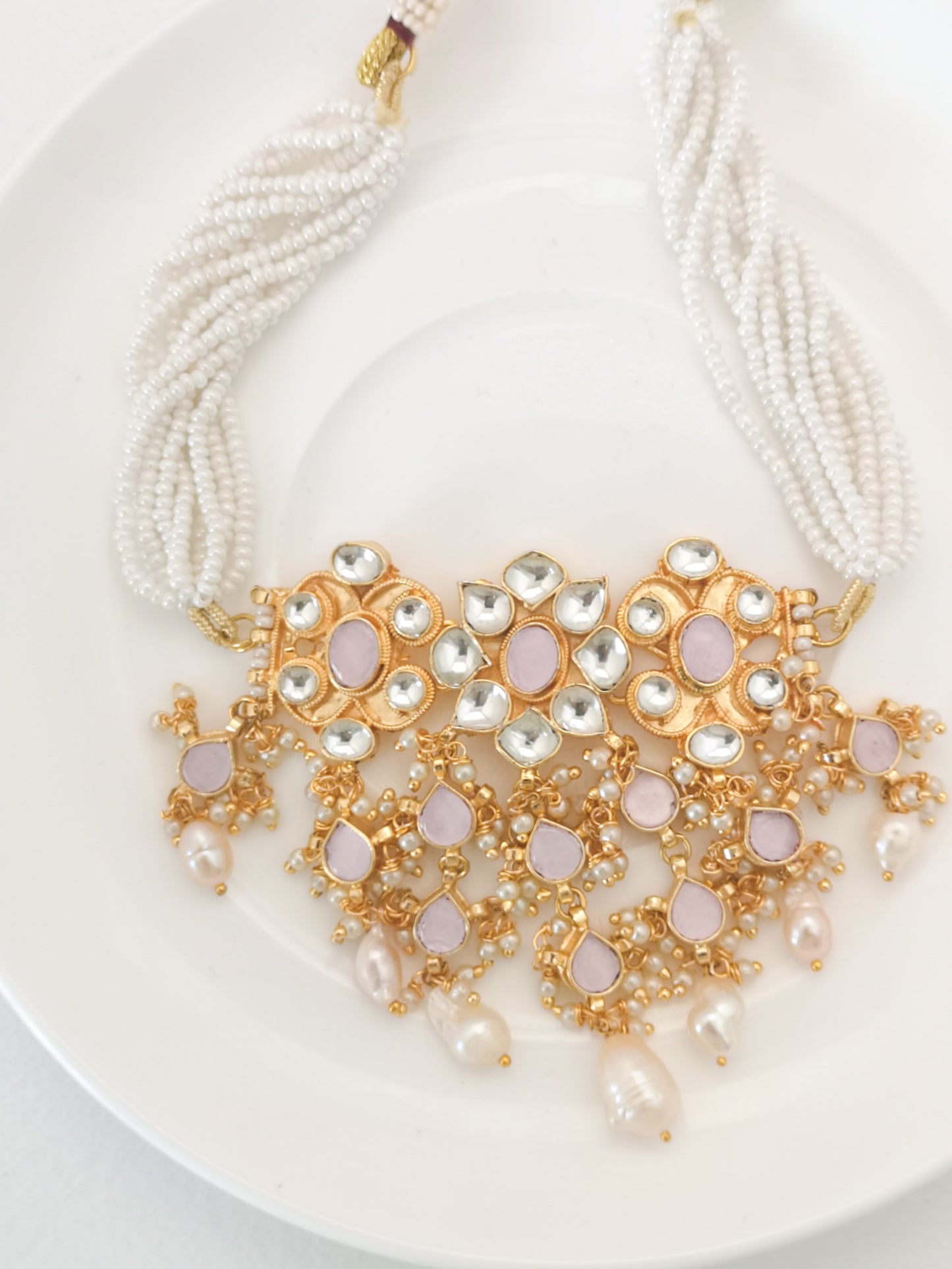 Pachi Kundan Set - Pink and Pearl