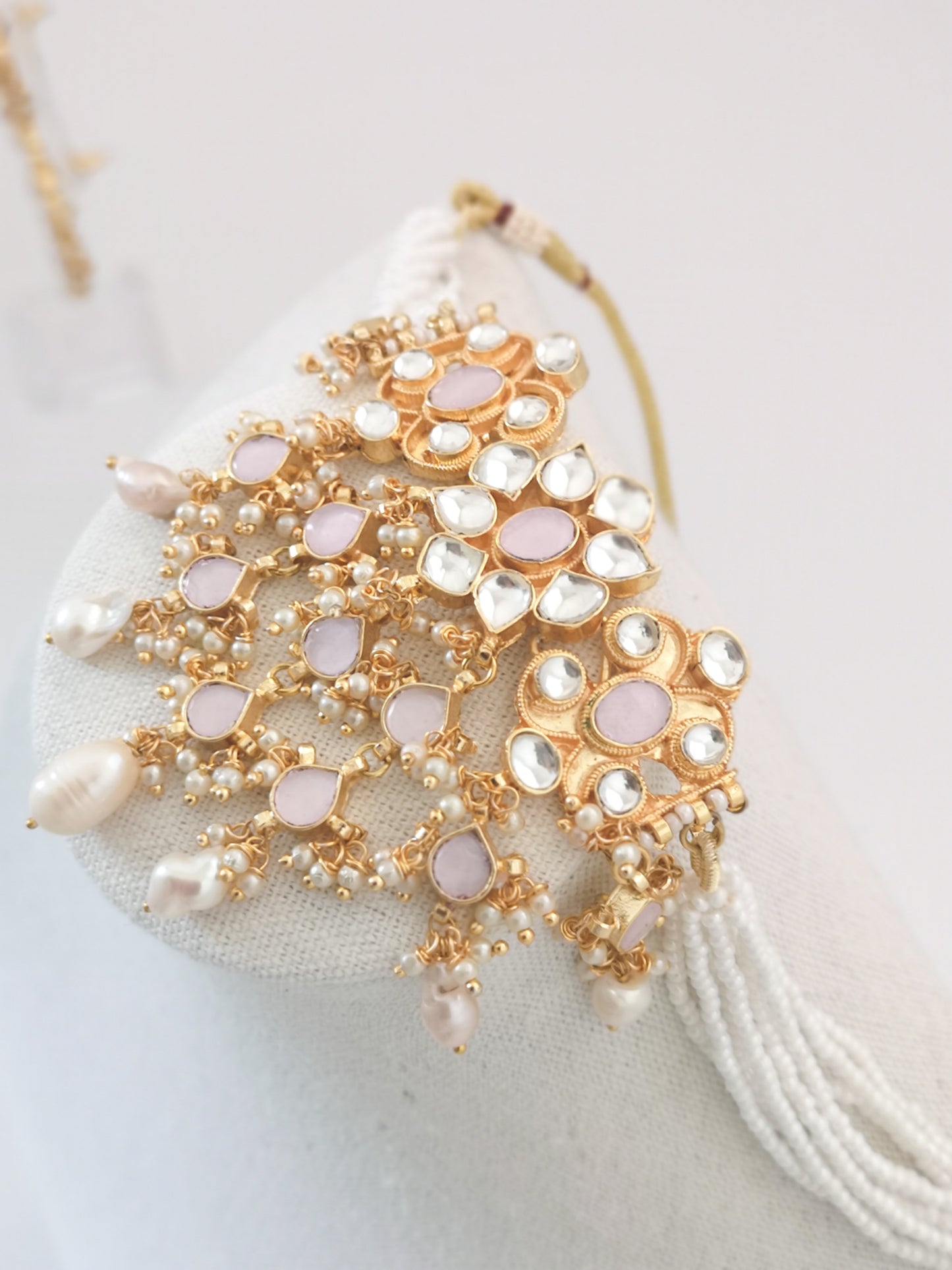 Pachi Kundan Set - Pink and Pearl