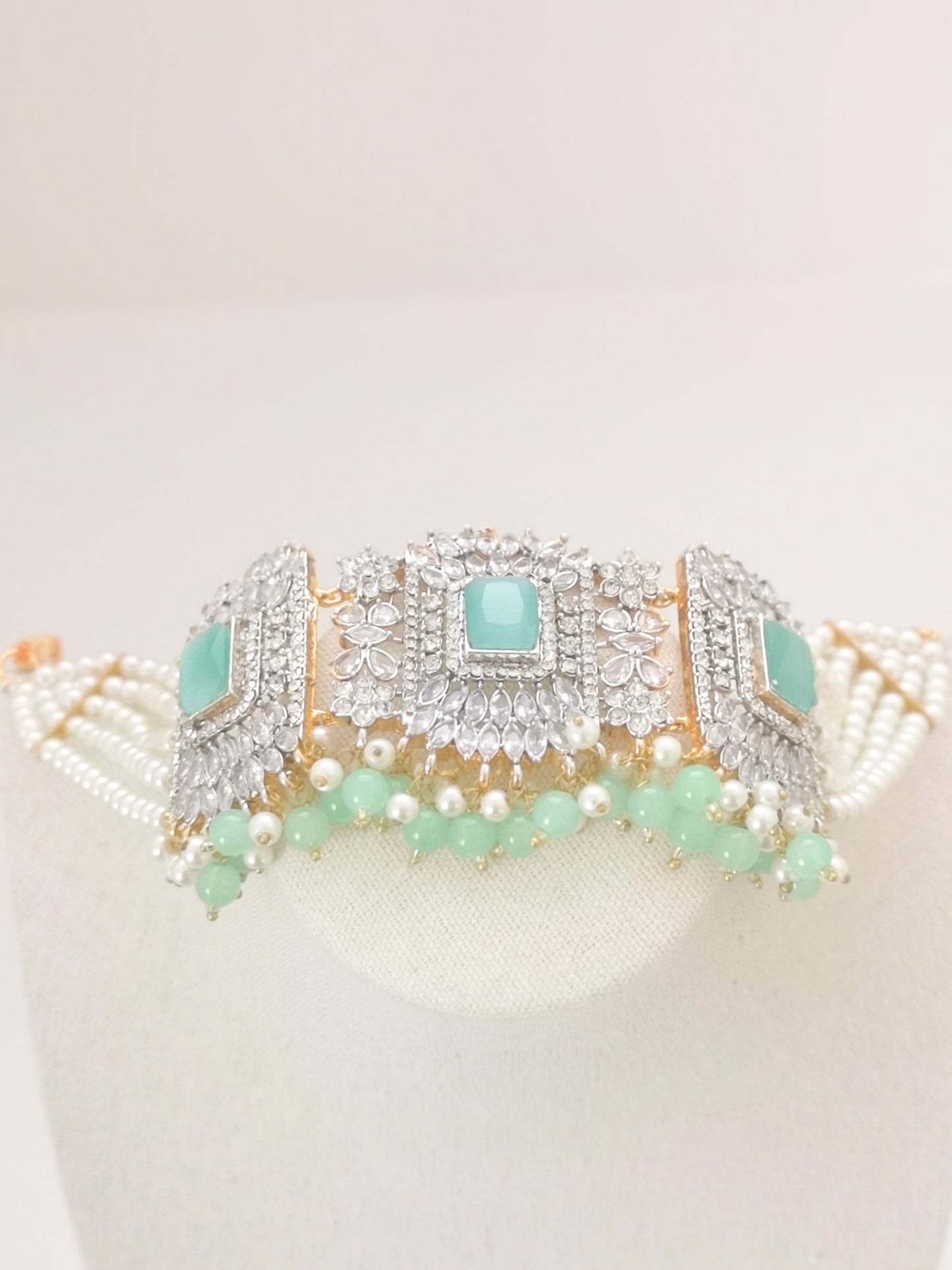 Choker Set in Pearls and Rhinestones - Mint