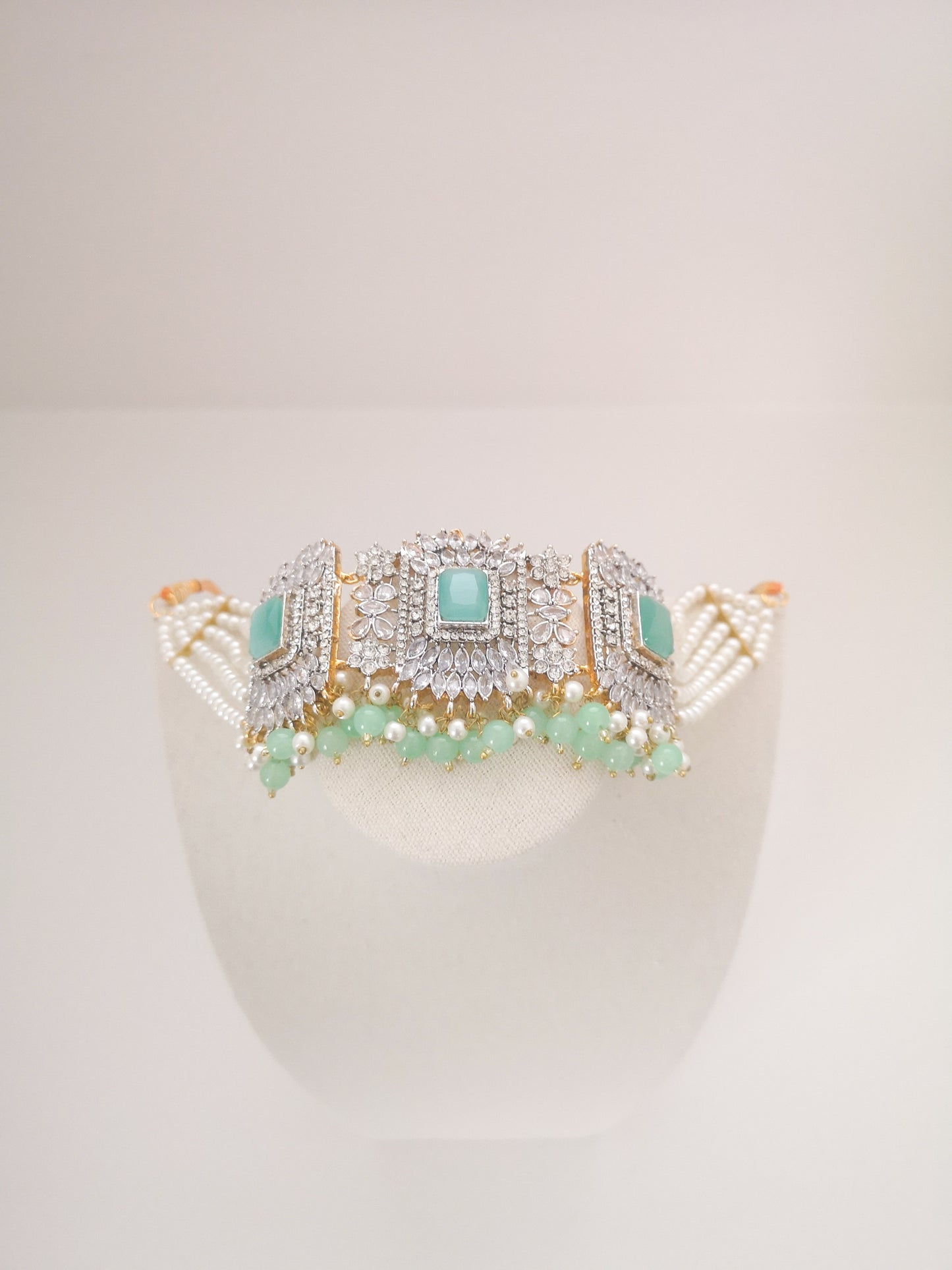 Choker Set in Pearls and Rhinestones - Mint