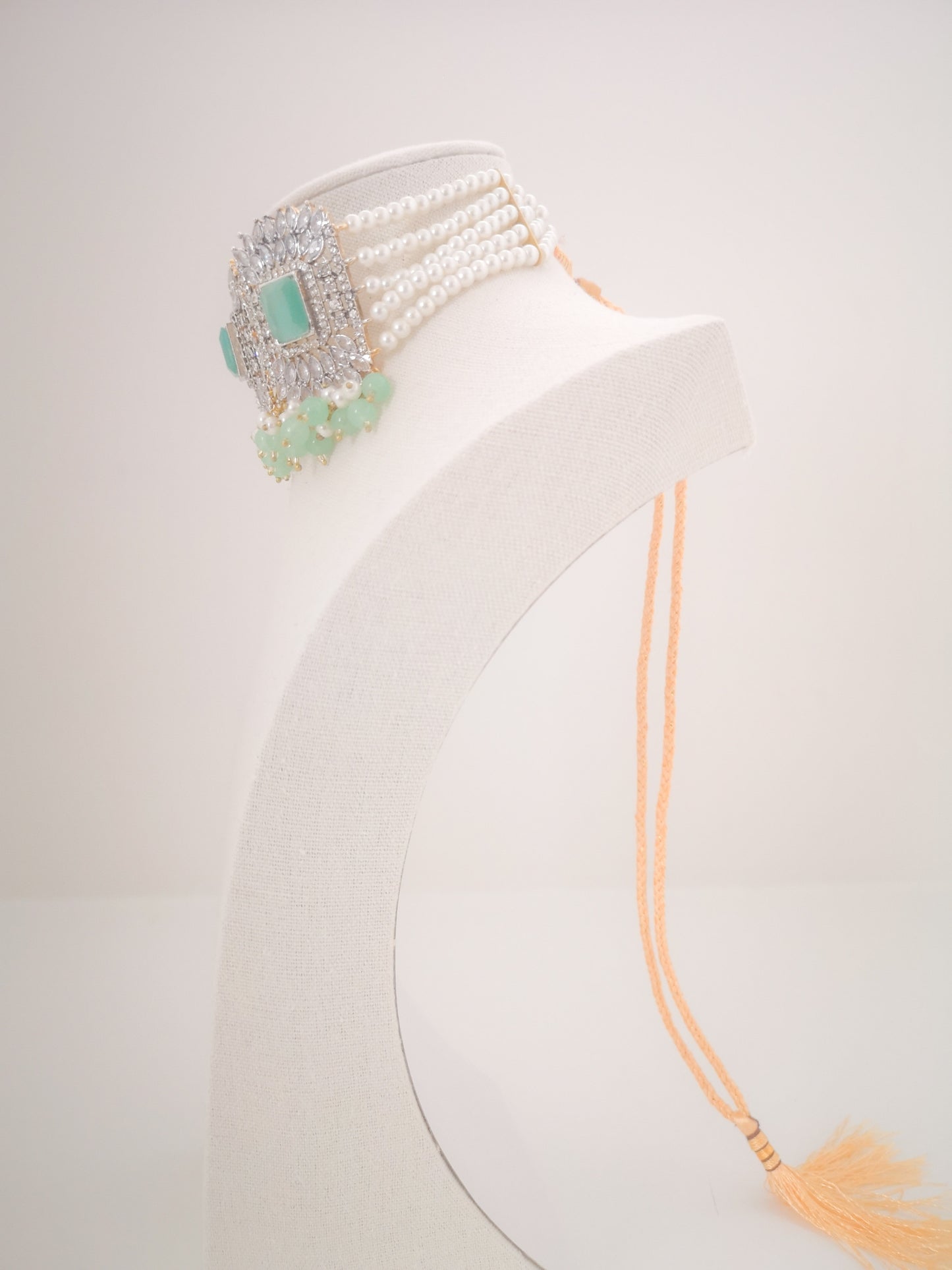 Choker Set in Pearls and Rhinestones - Mint