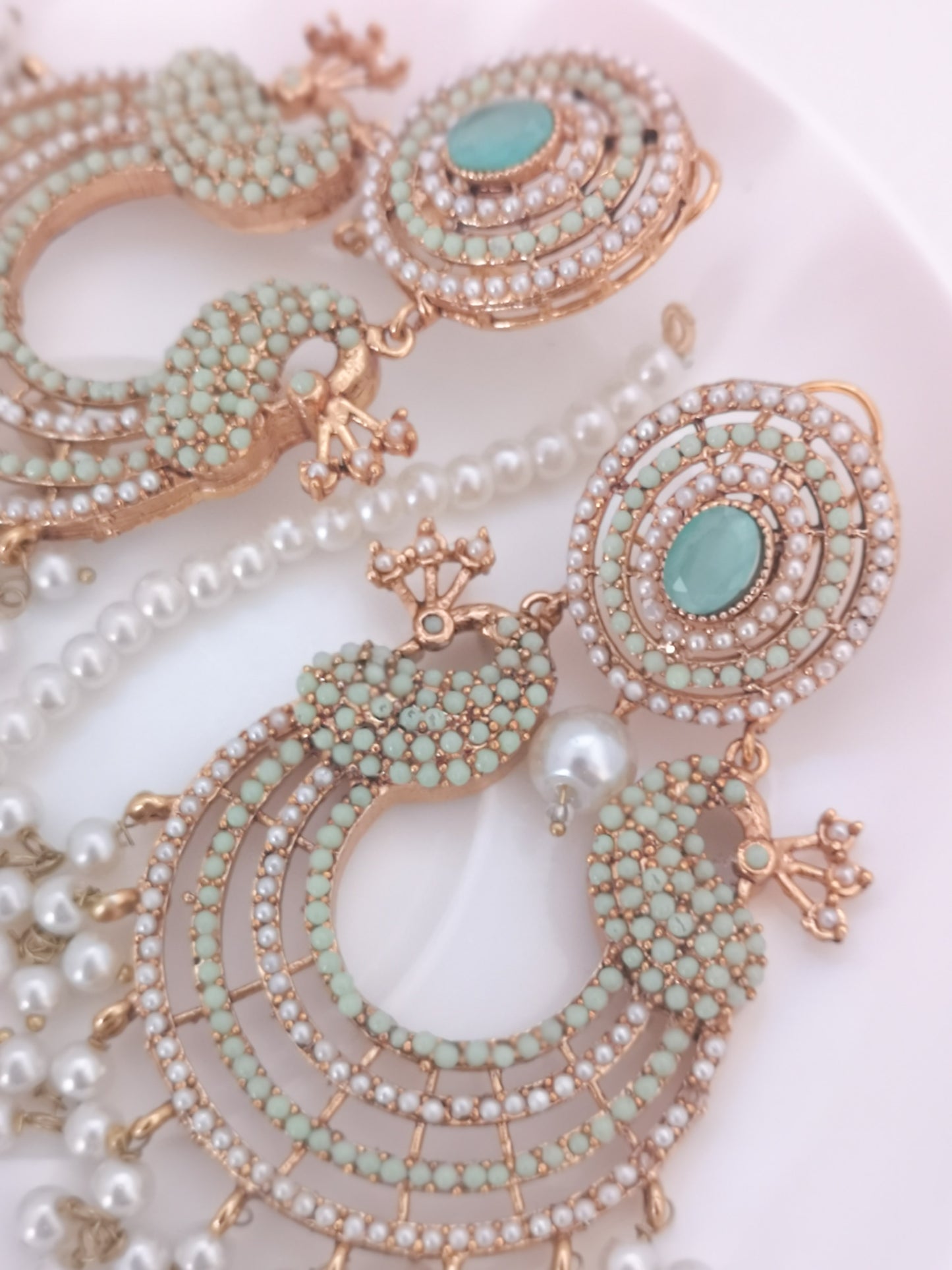 Chaand Baali and Teeka Set Light Green