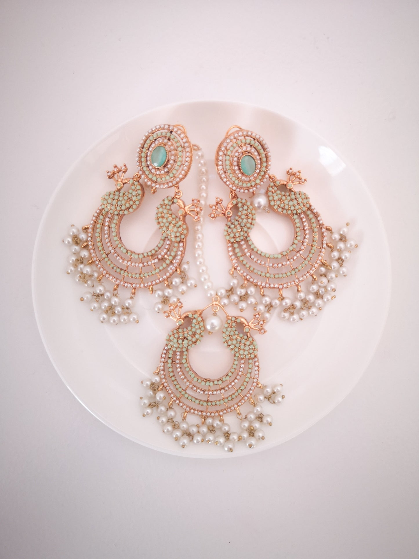 Chaand Baali and Teeka Set Light Green