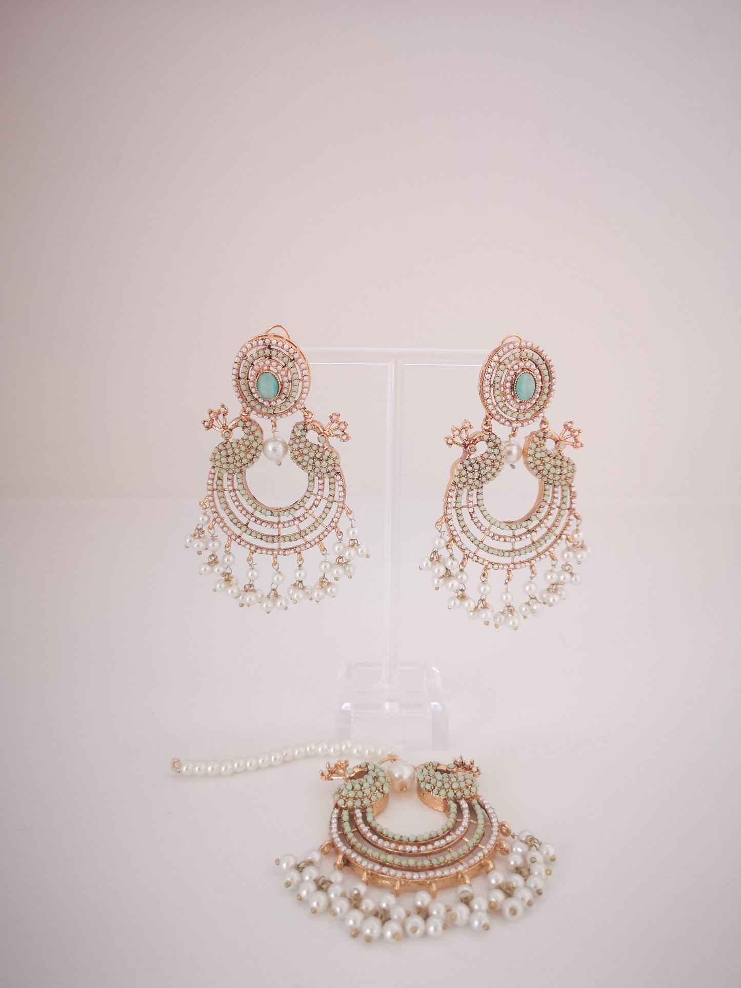 Chaand Baali and Teeka Set Light Green