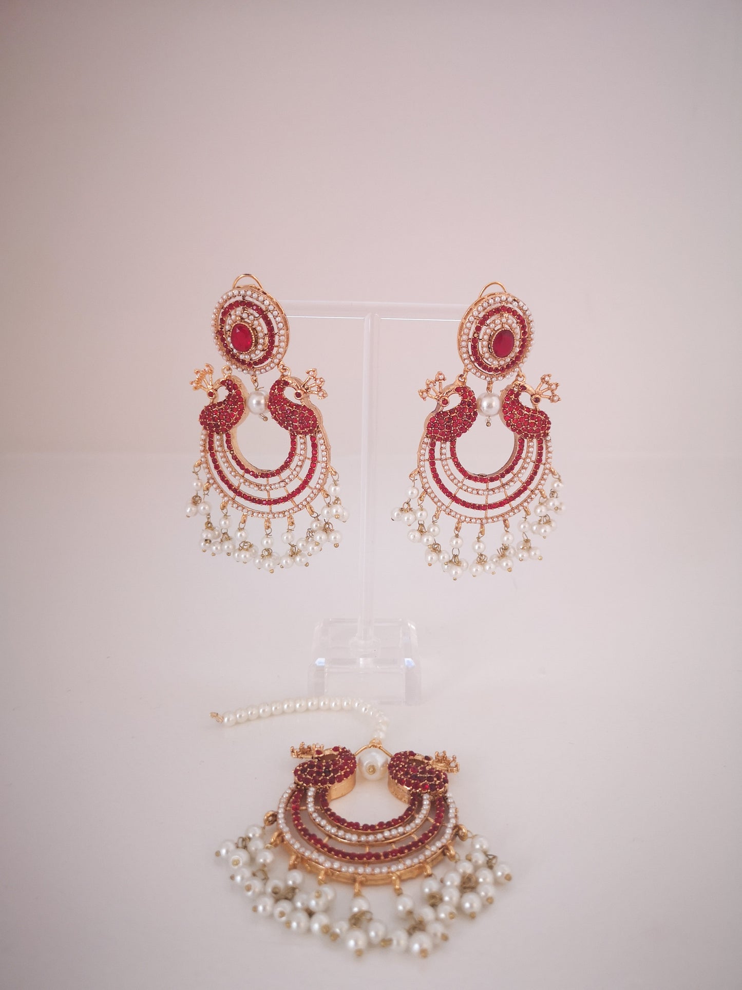 Chaand Baali and Teeka Set - Red