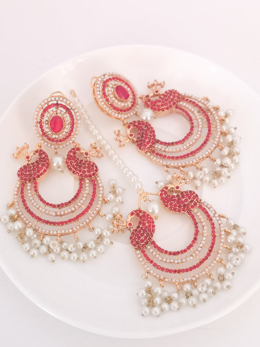 Chaand Baali and Teeka Set - Red