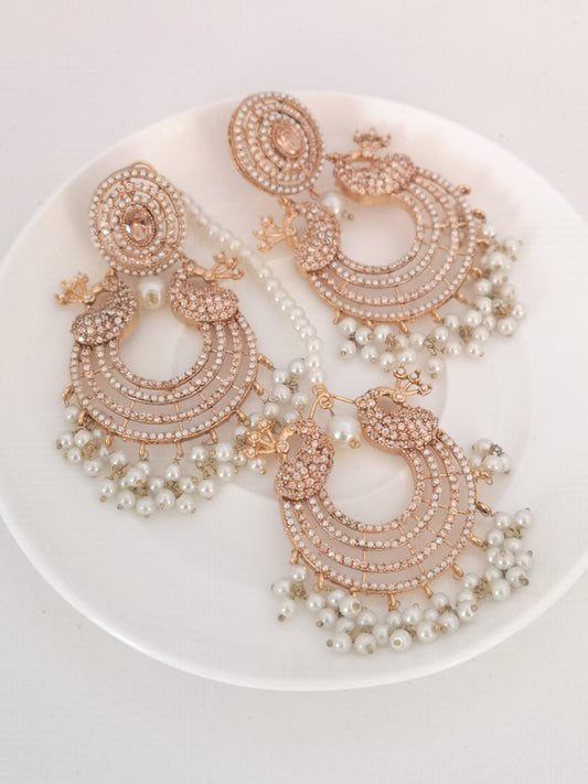 Chaand Baali and Teeka Set - Bronze / Champagne