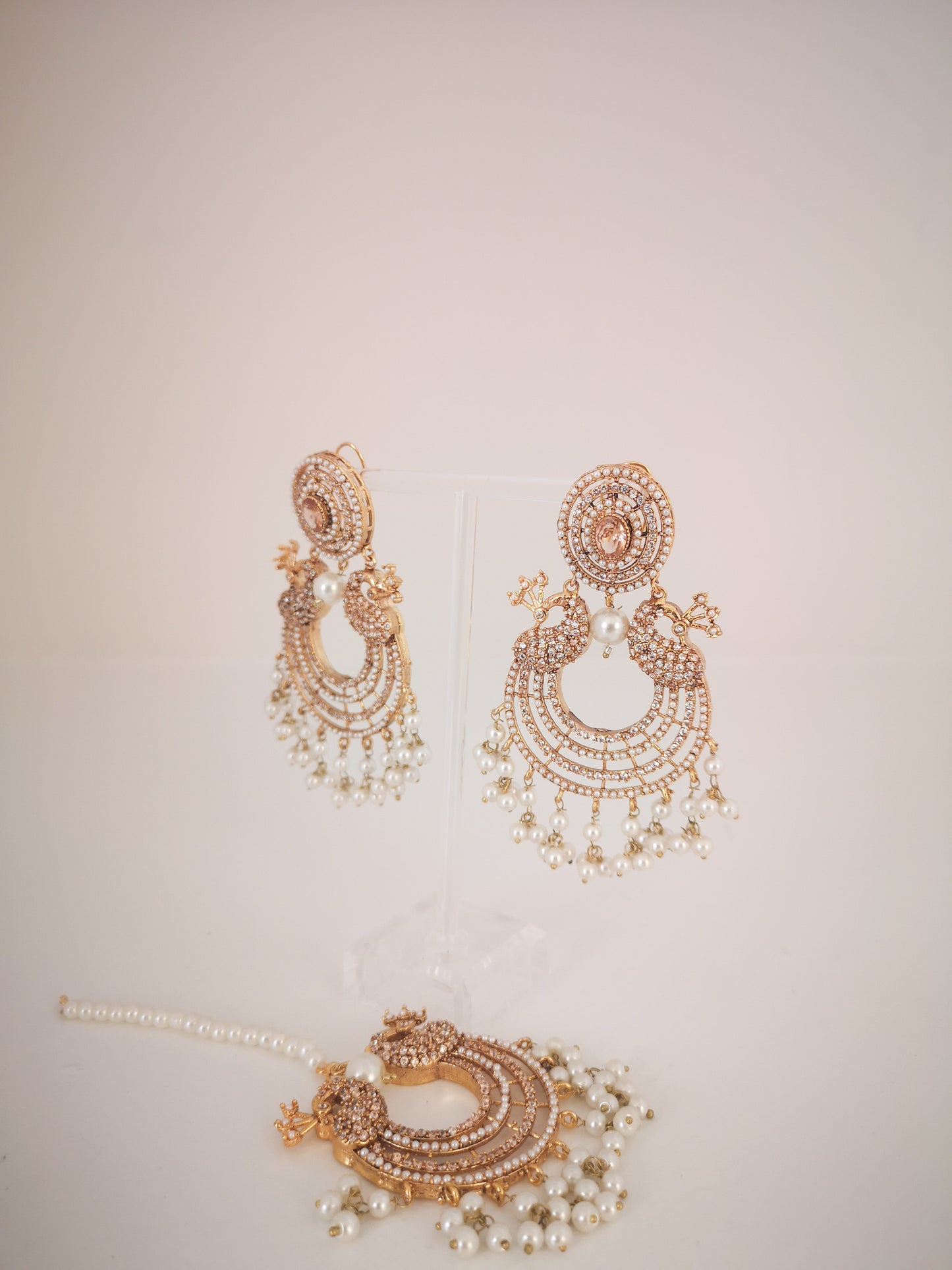 Chaand Baali and Teeka Set - Bronze / Champagne
