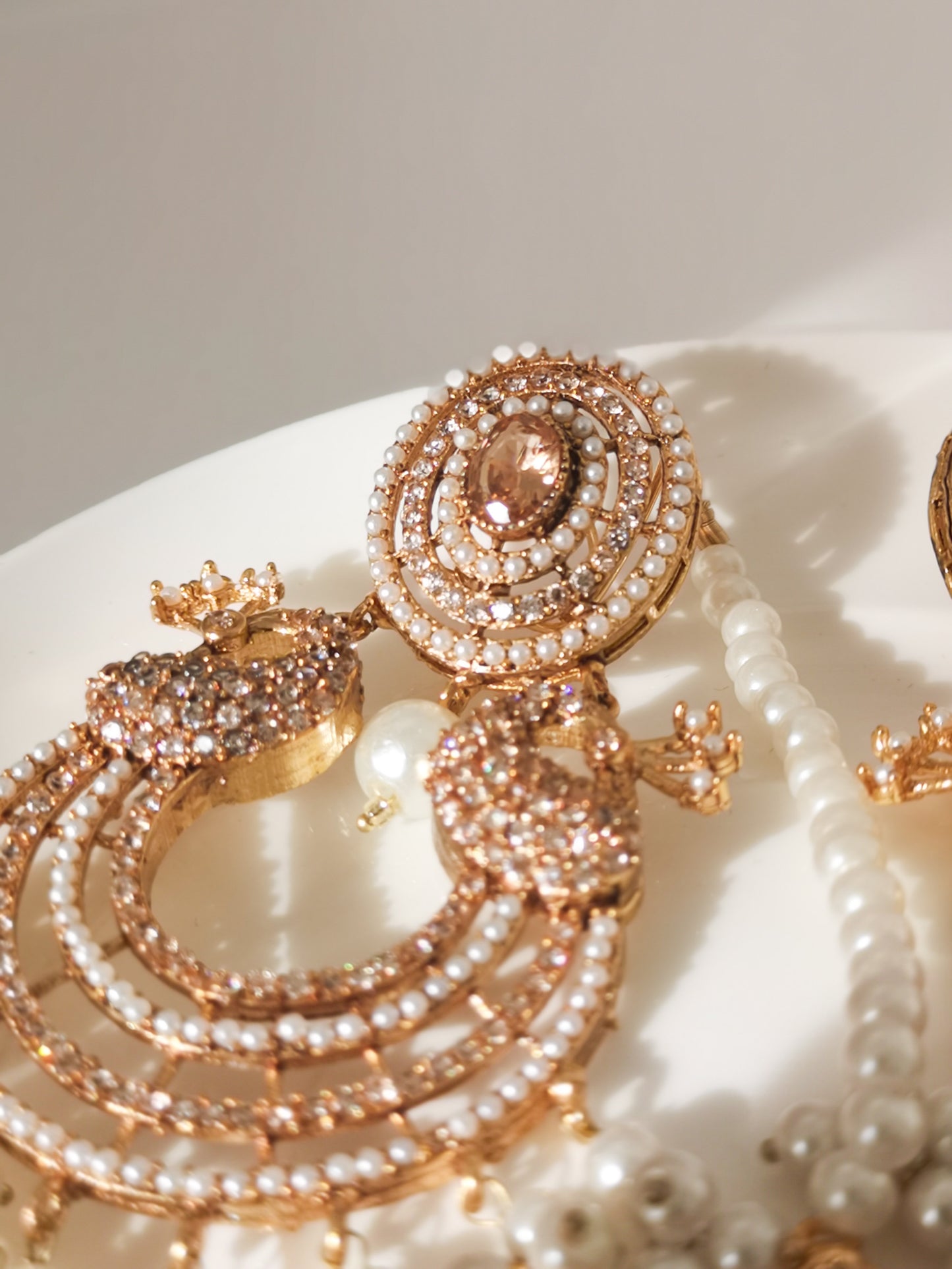 Chaand Baali and Teeka Set - Bronze / Champagne