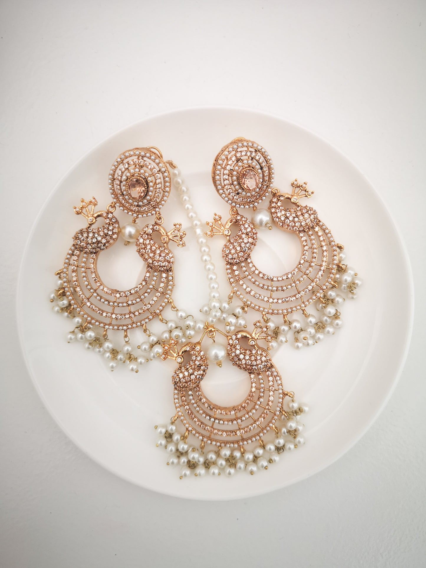 Chaand Baali and Teeka Set - Bronze / Champagne