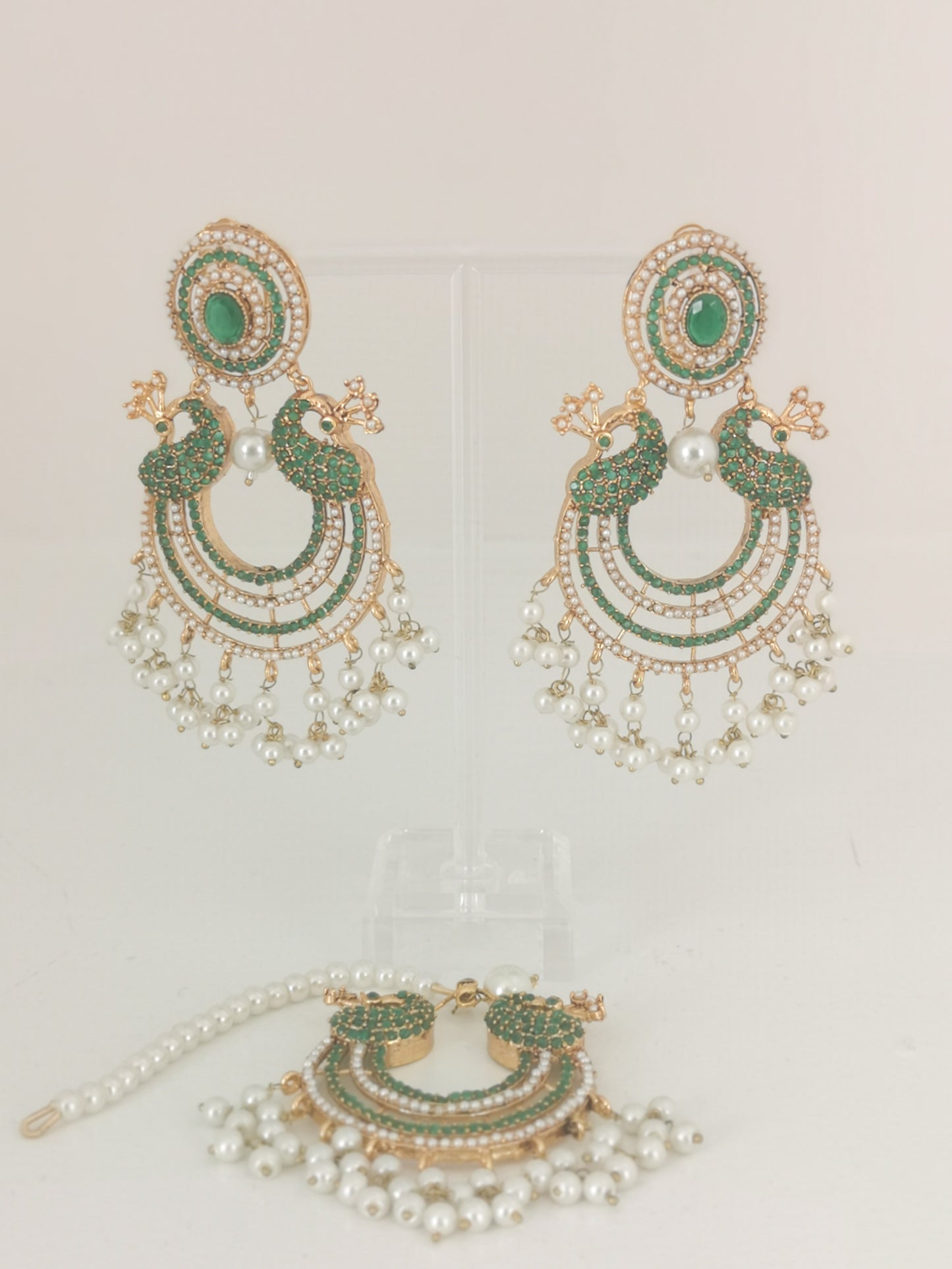 Chaand Baali and Teeka Set - Dark Green