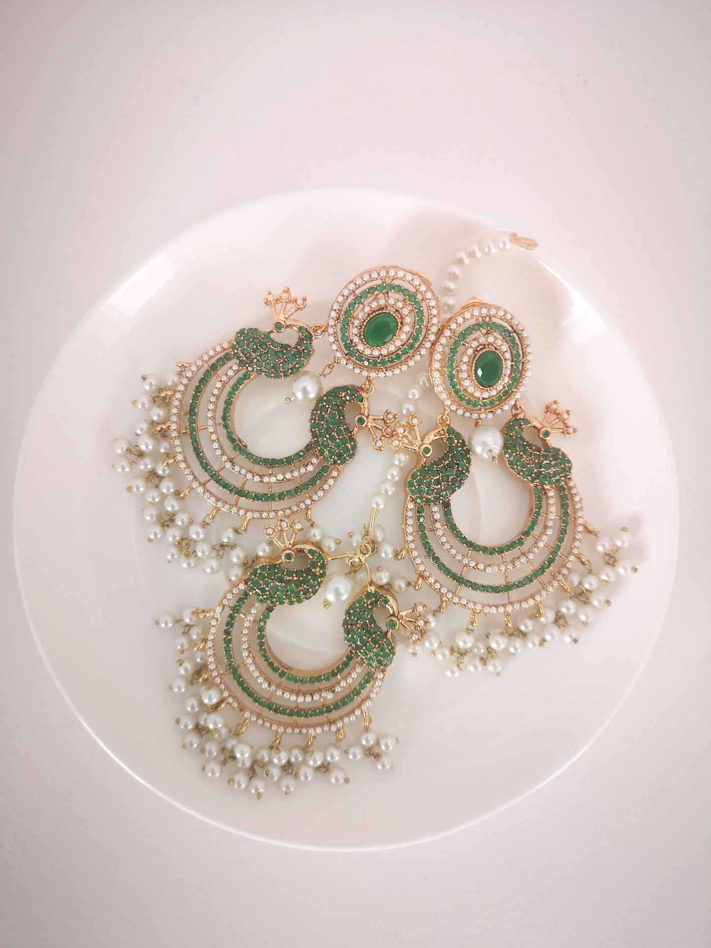 Chaand Baali and Teeka Set - Dark Green