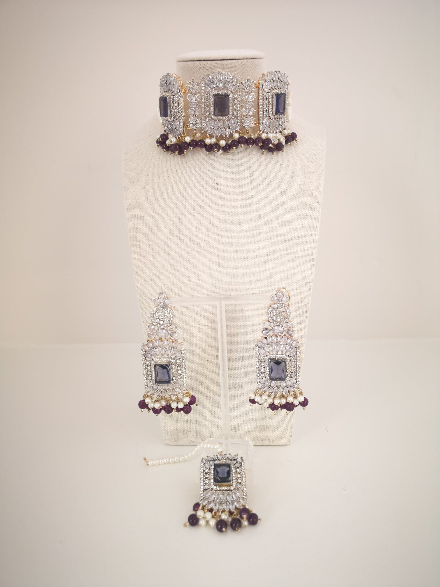Choker Set in Pearls and Rhinestones - Purple π£