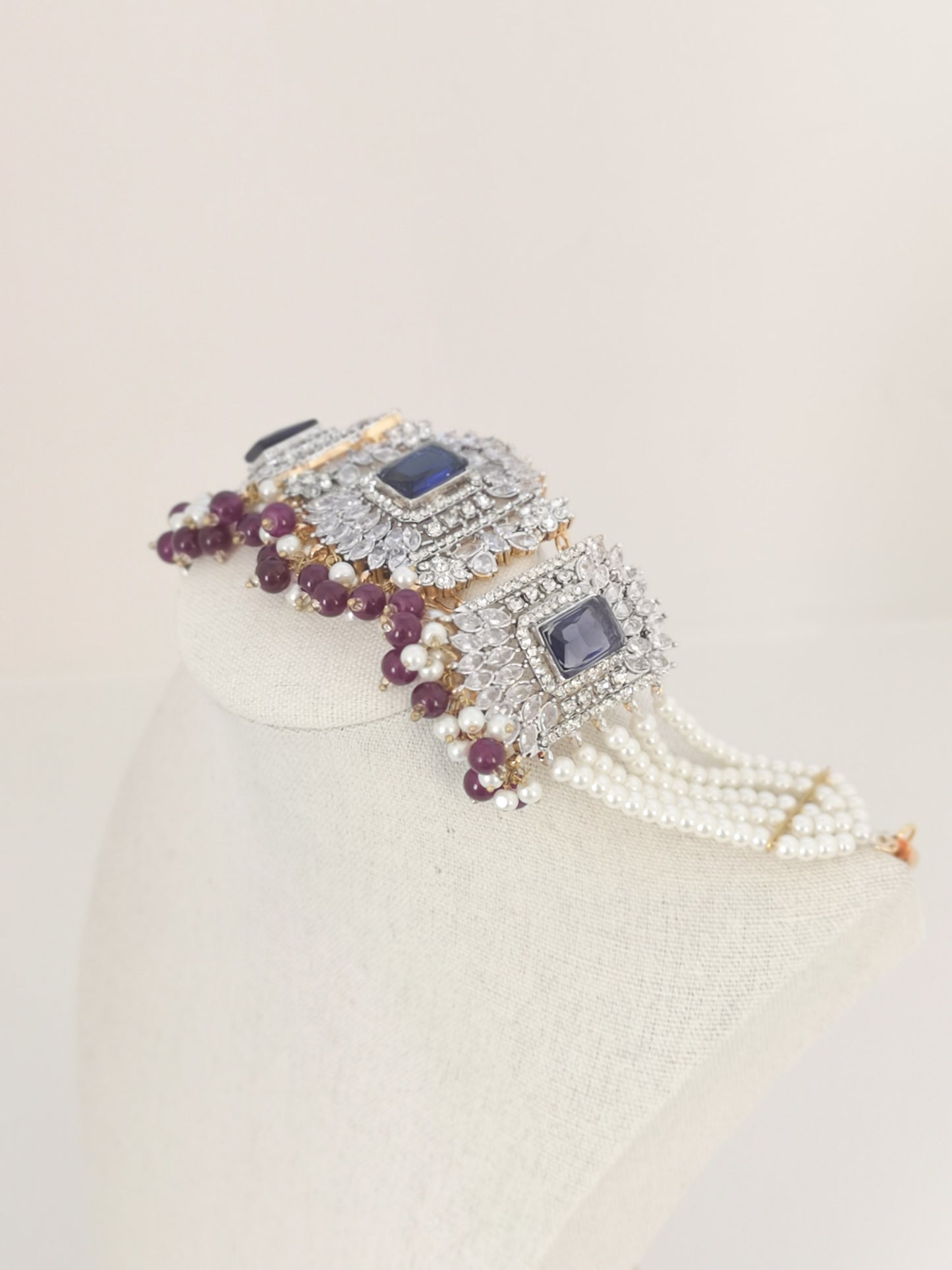Choker Set in Pearls and Rhinestones - Purple π£