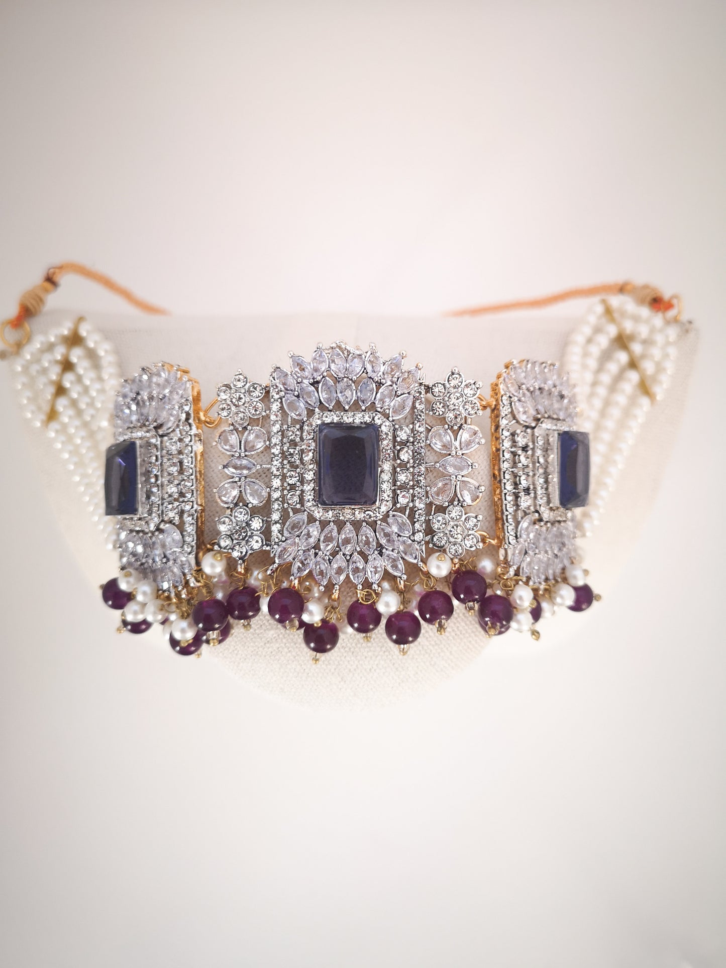 Choker Set in Pearls and Rhinestones - Purple π£
