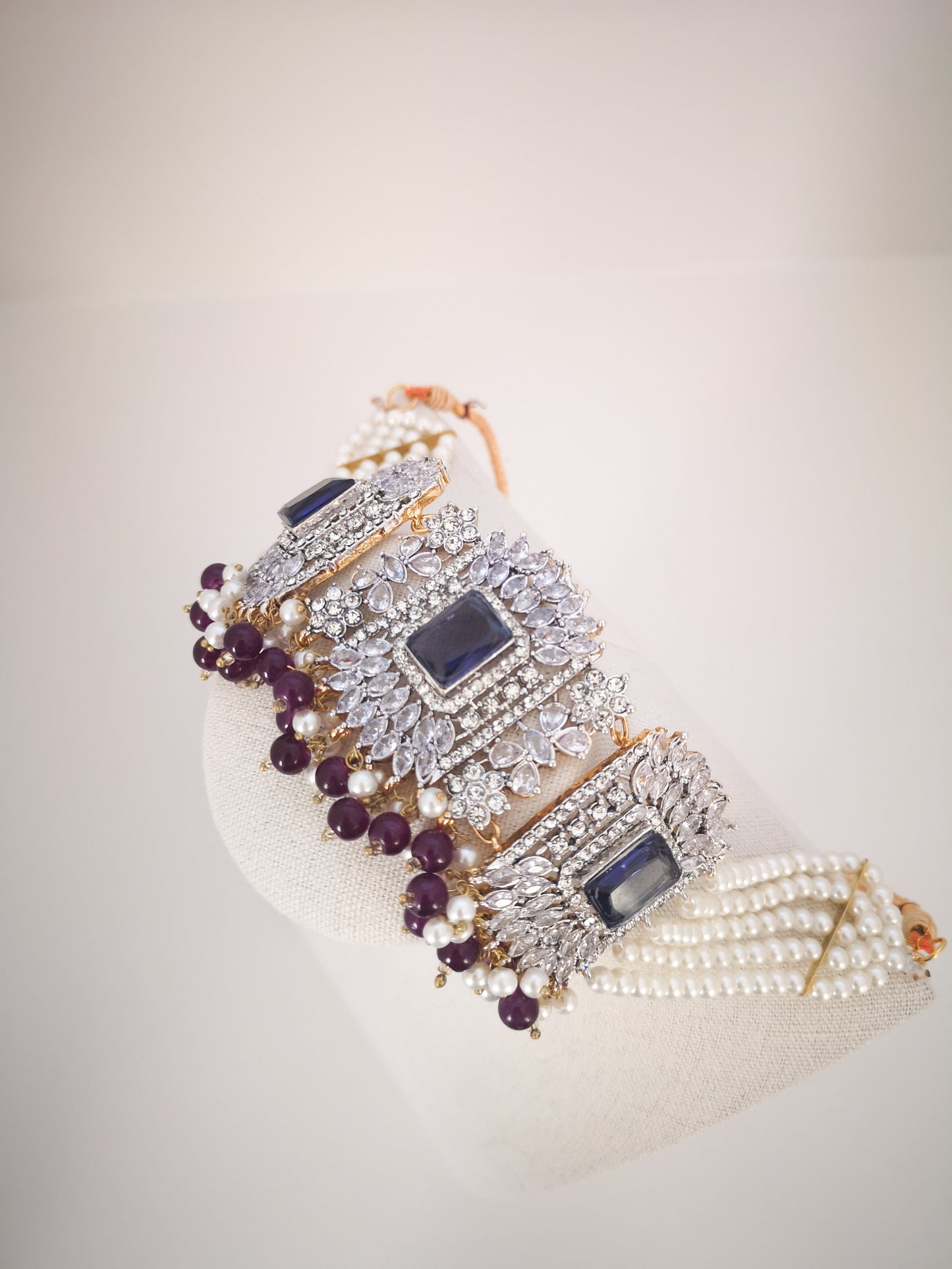 Choker Set in Pearls and Rhinestones - Purple π£