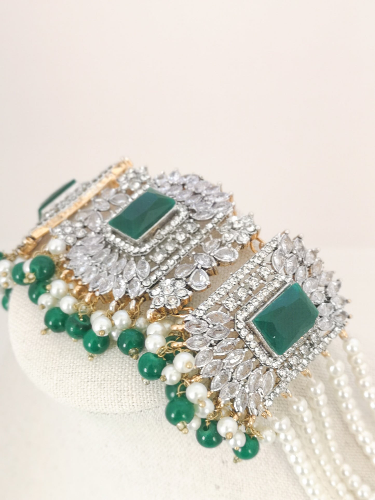 Choker Set in Pearls and Rhinestones - Dark Green