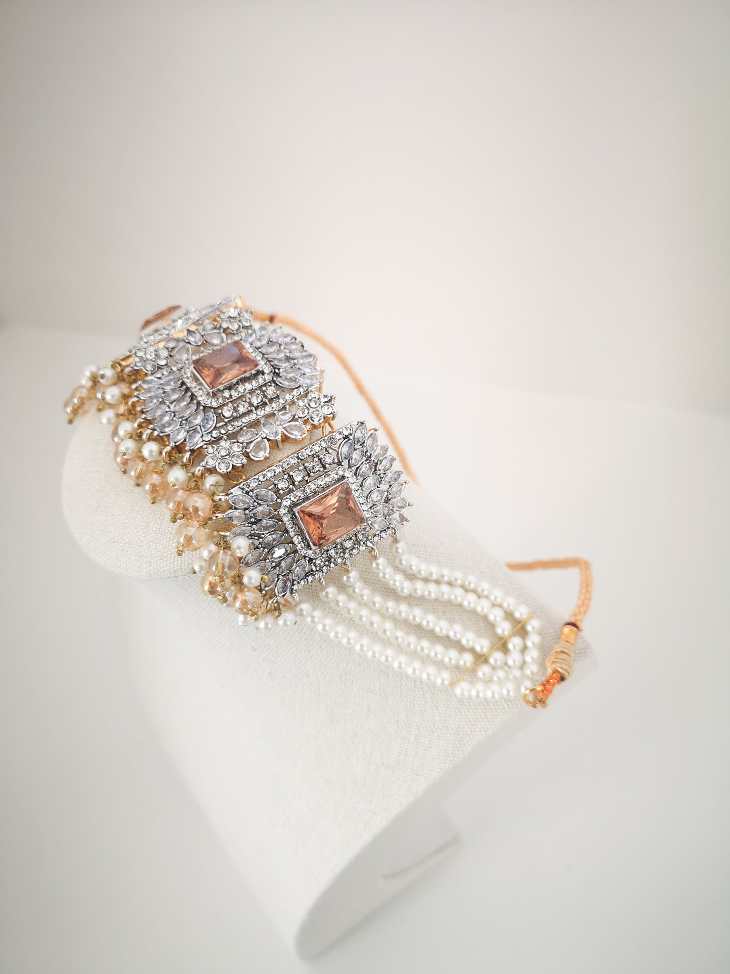 Choker Set in Pearls and Rhinestones - Champagne/Bronze