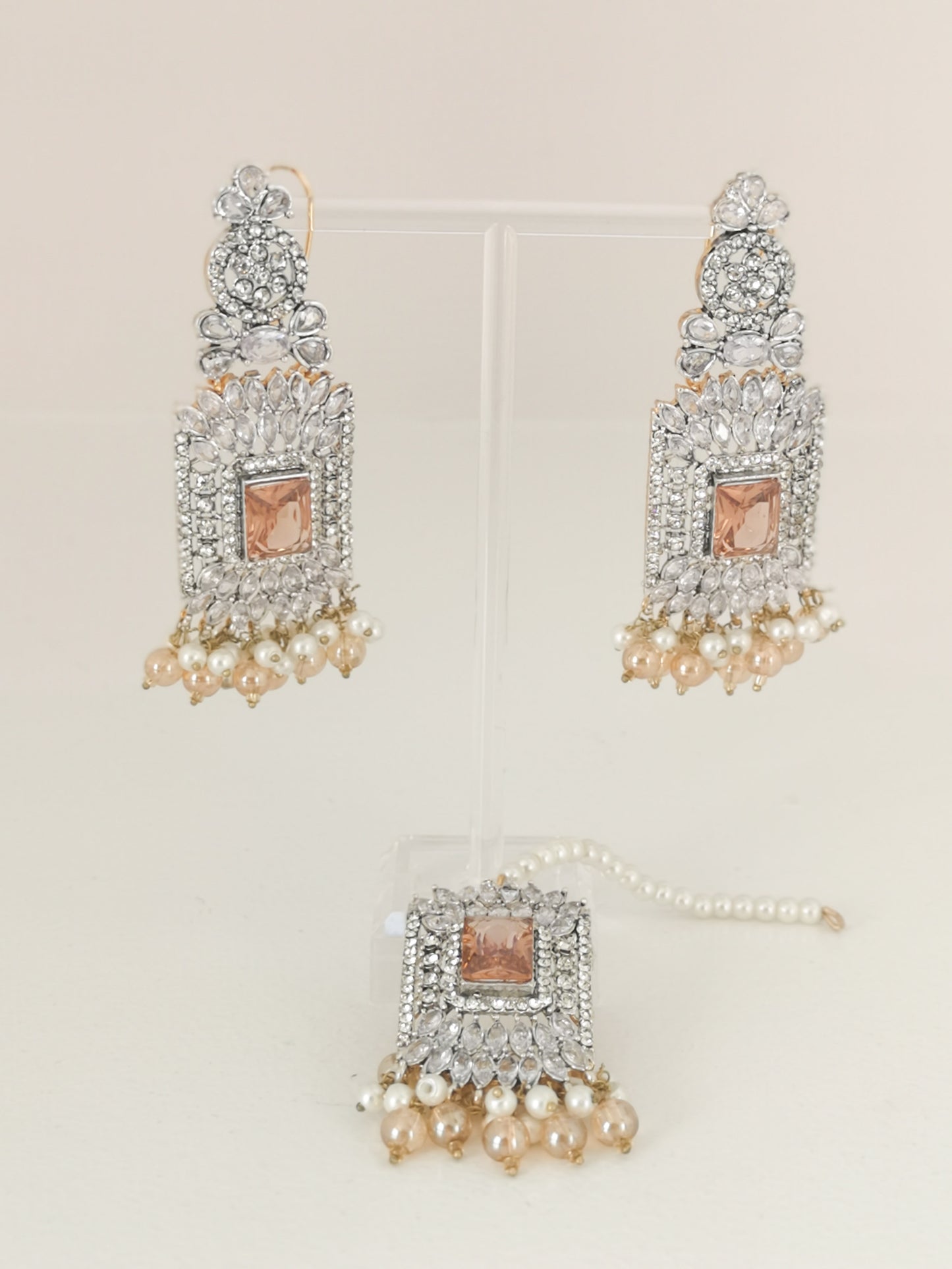 Choker Set in Pearls and Rhinestones - Champagne/Bronze