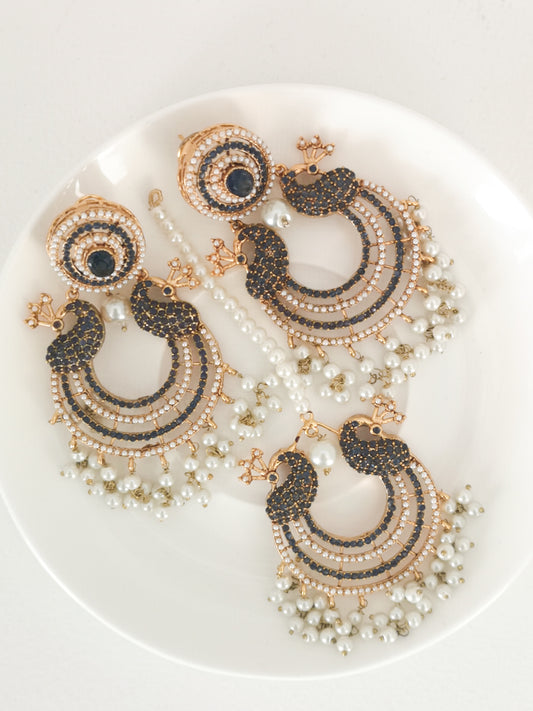 Chaand Baali and Teeka Set - Dark Blue