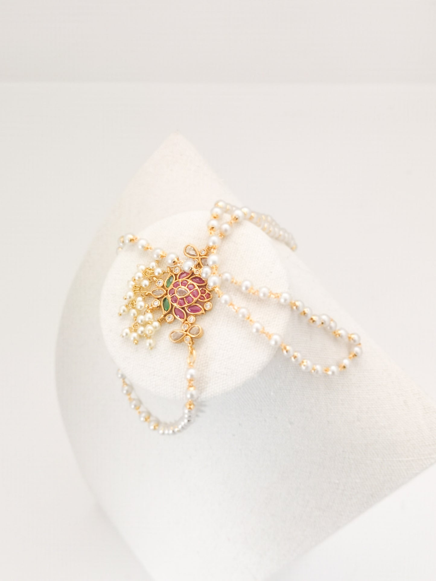 Lotus Set 3.0 - Long Chain Necklace with Earrings - Magenta and Dark Green