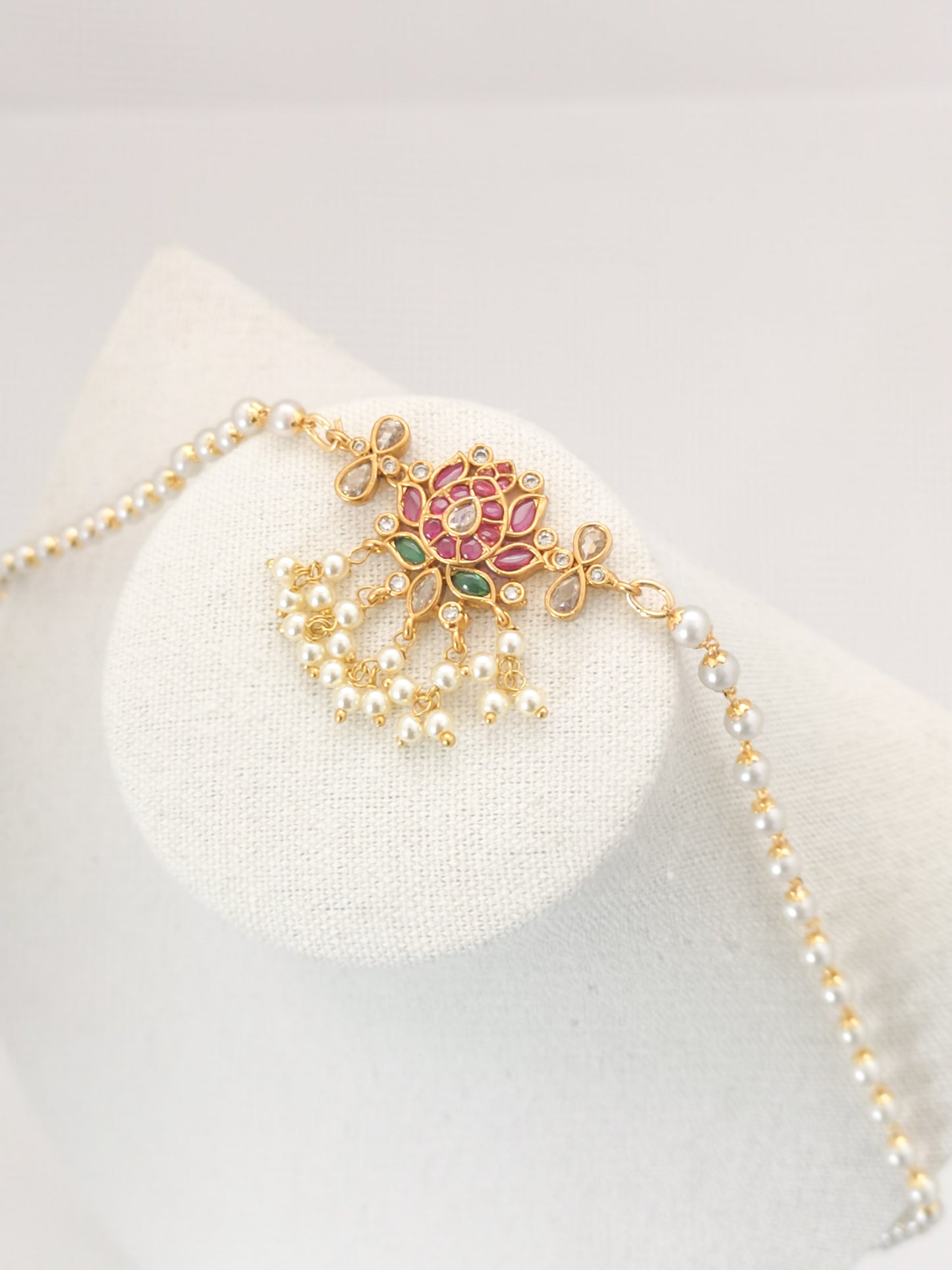 Lotus Set 3.0 - Long Chain Necklace with Earrings - Magenta and Dark Green