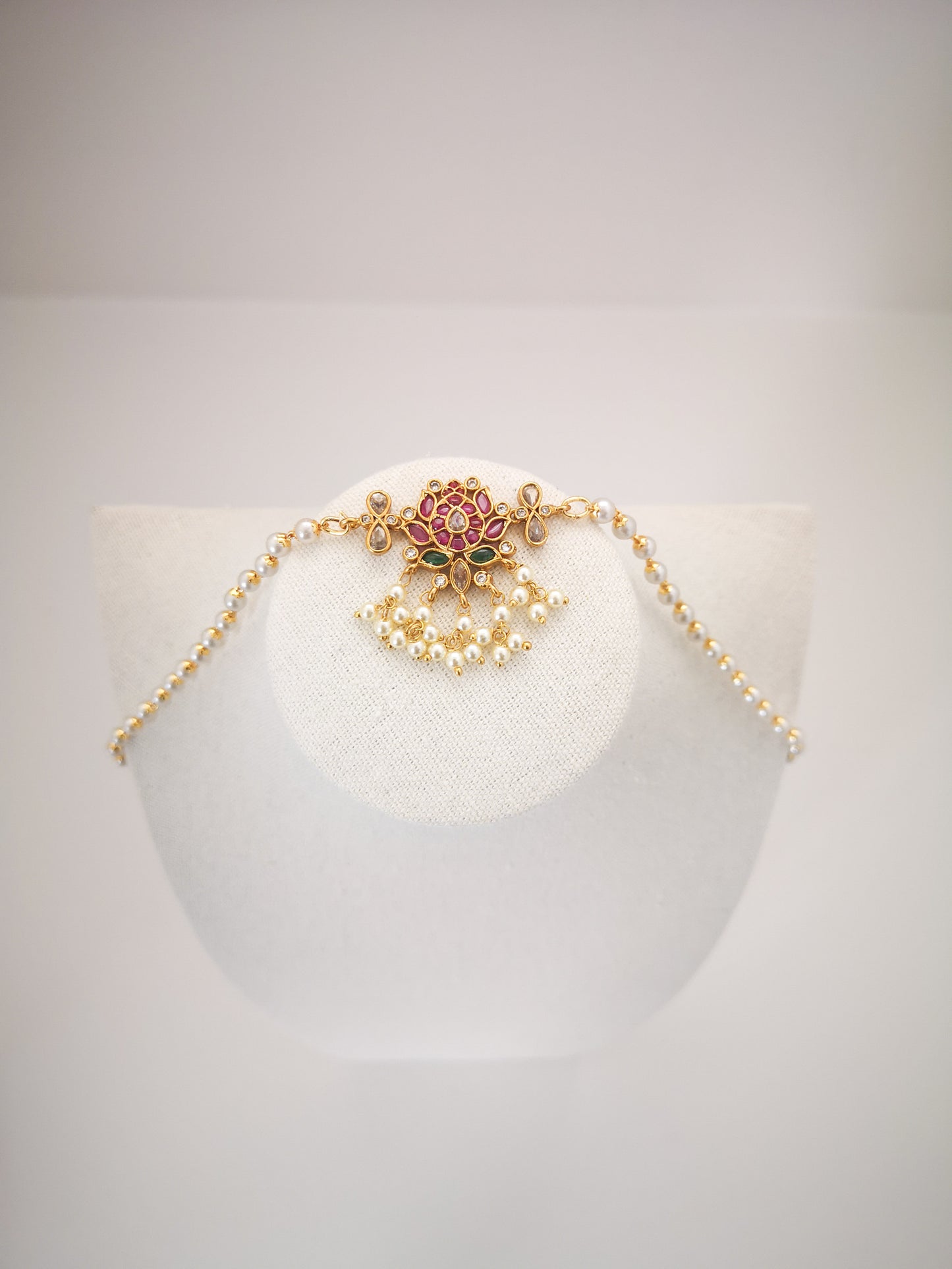Lotus Set 3.0 - Long Chain Necklace with Earrings - Magenta and Dark Green