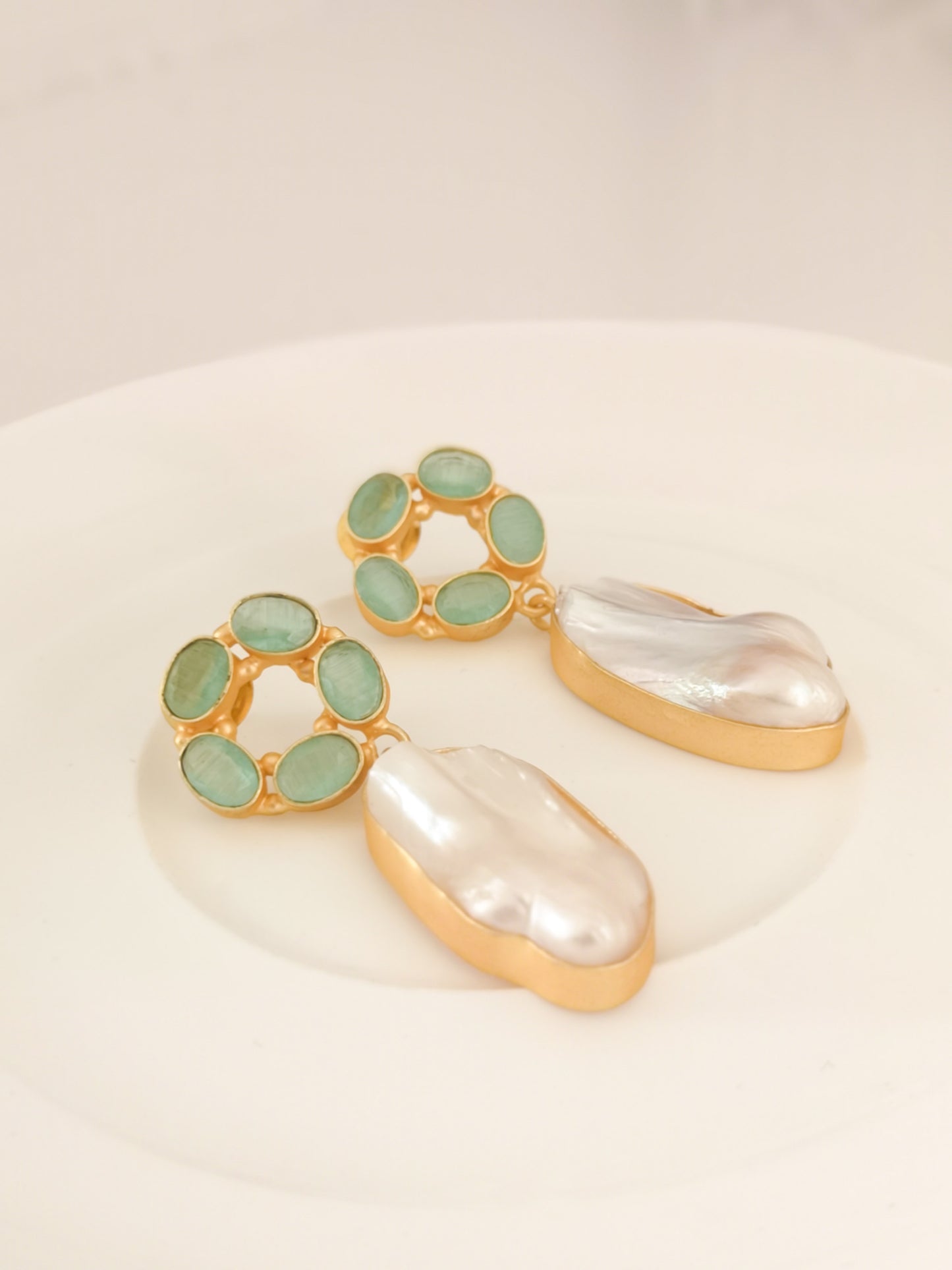 Classic Mimi Freshwater Pearl Earrings, Gold Plated - Sage Green