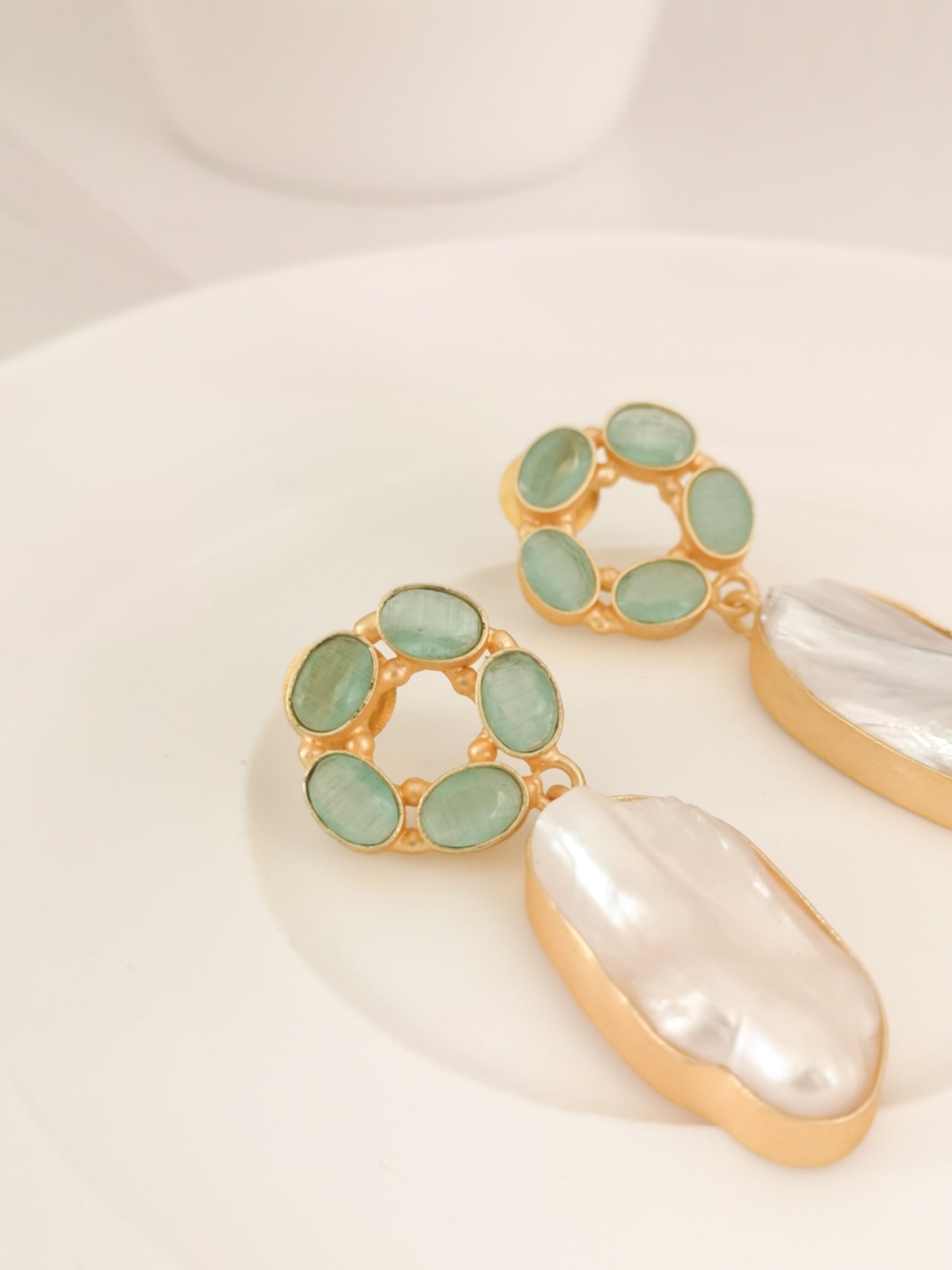 Classic Mimi Freshwater Pearl Earrings, Gold Plated - Sage Green