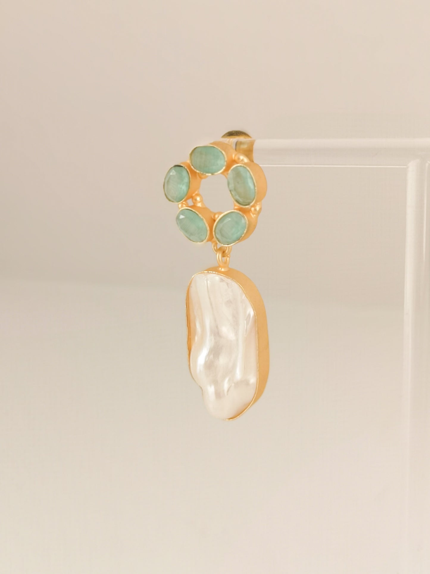 Classic Mimi Freshwater Pearl Earrings, Gold Plated - Sage Green