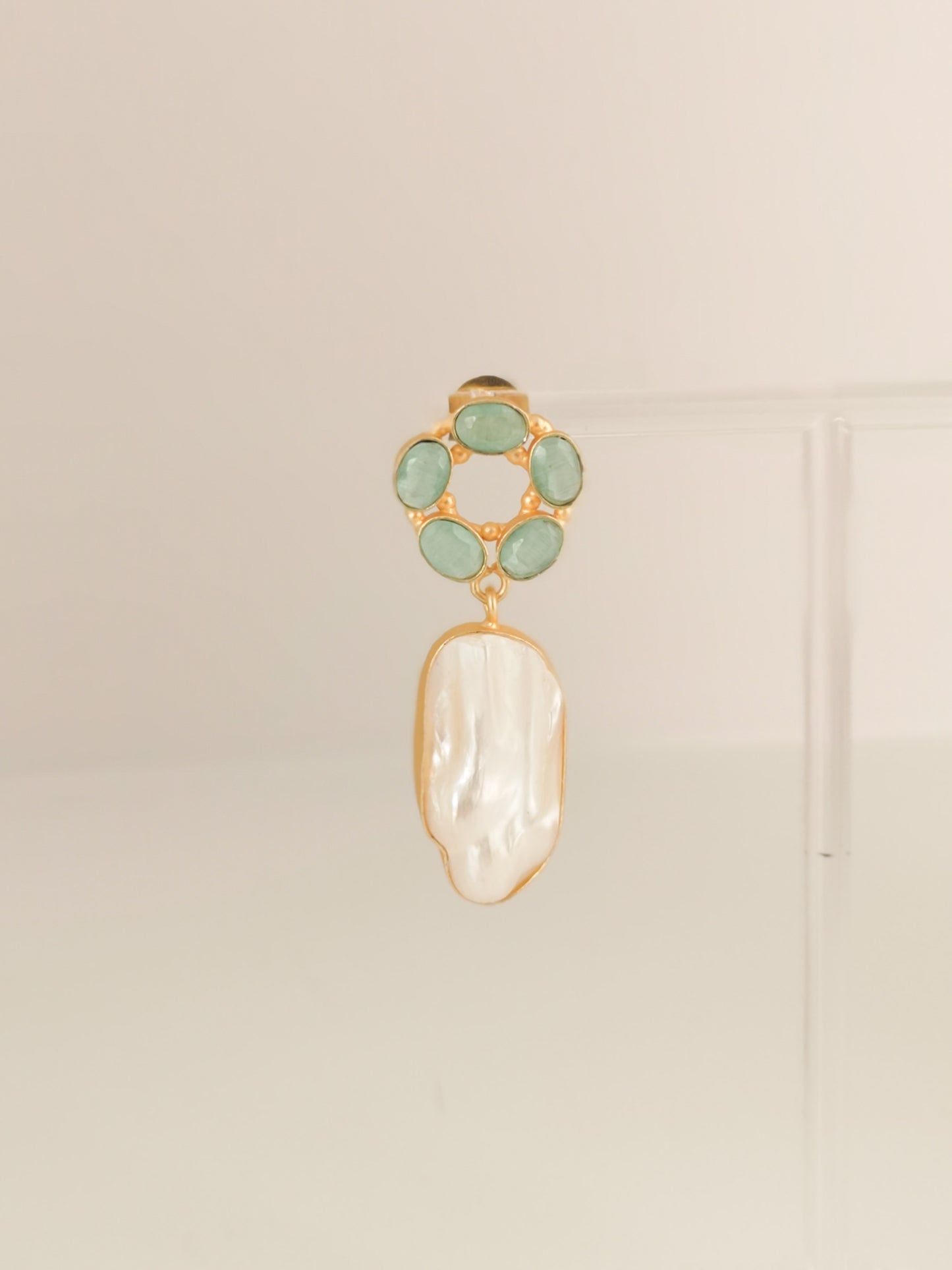 Classic Mimi Freshwater Pearl Earrings, Gold Plated - Sage Green