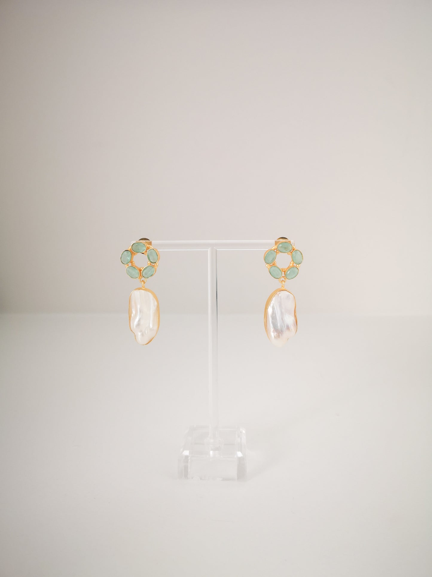 Classic Mimi Freshwater Pearl Earrings, Gold Plated - Sage Green