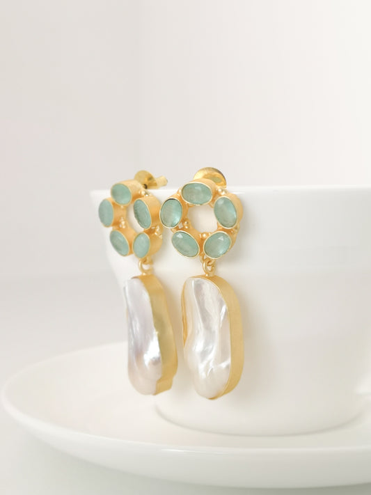 Classic Mimi Freshwater Pearl Earrings, Gold Plated - Sage Green