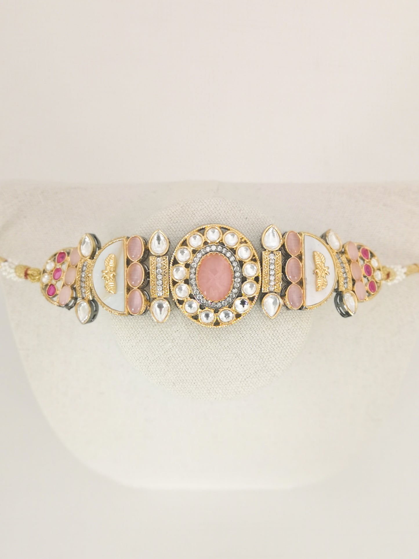 Choker Set - Pink and Beige - (Earrings and Necklace)