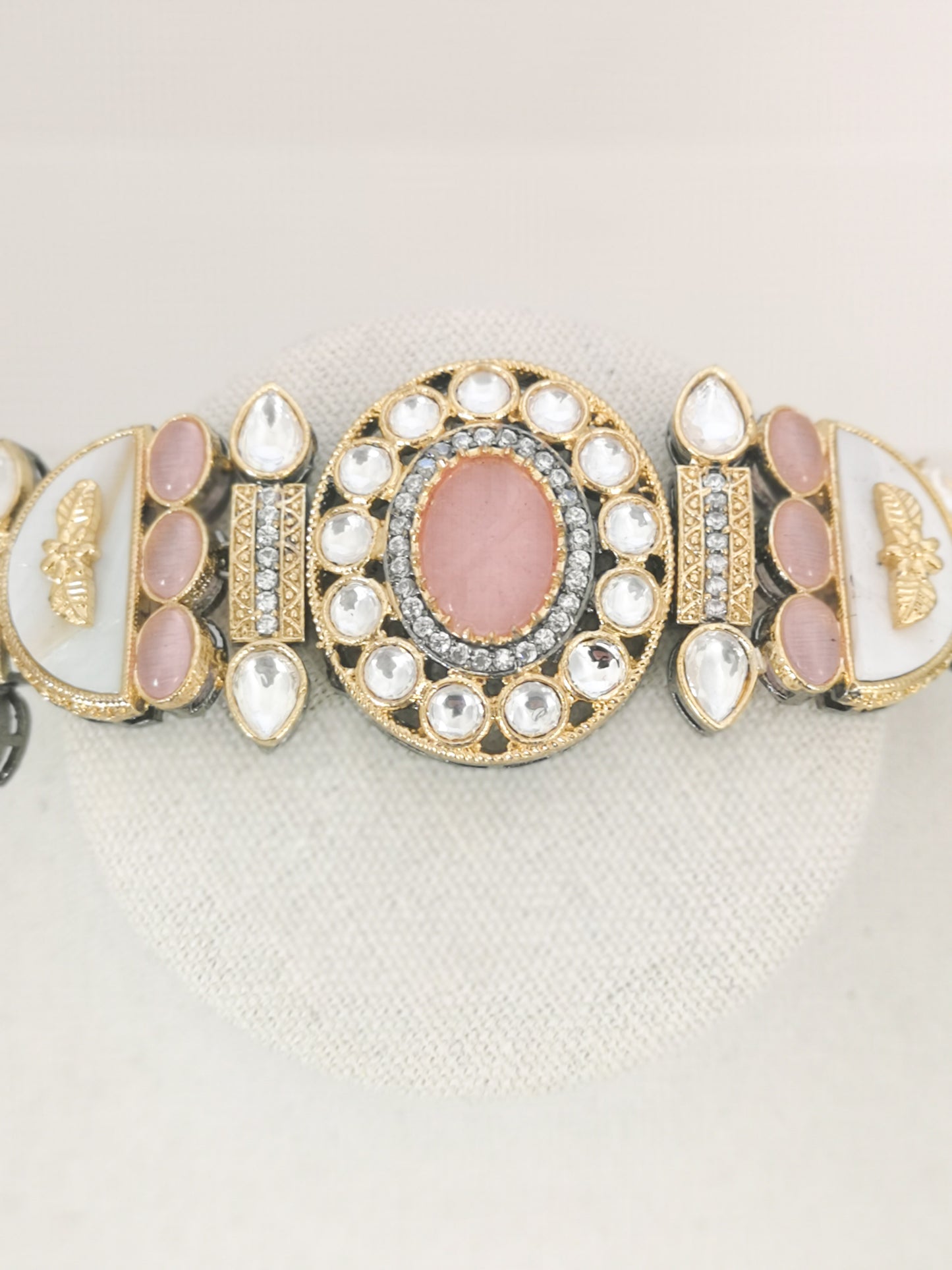 Choker Set - Pink and Beige - (Earrings and Necklace)