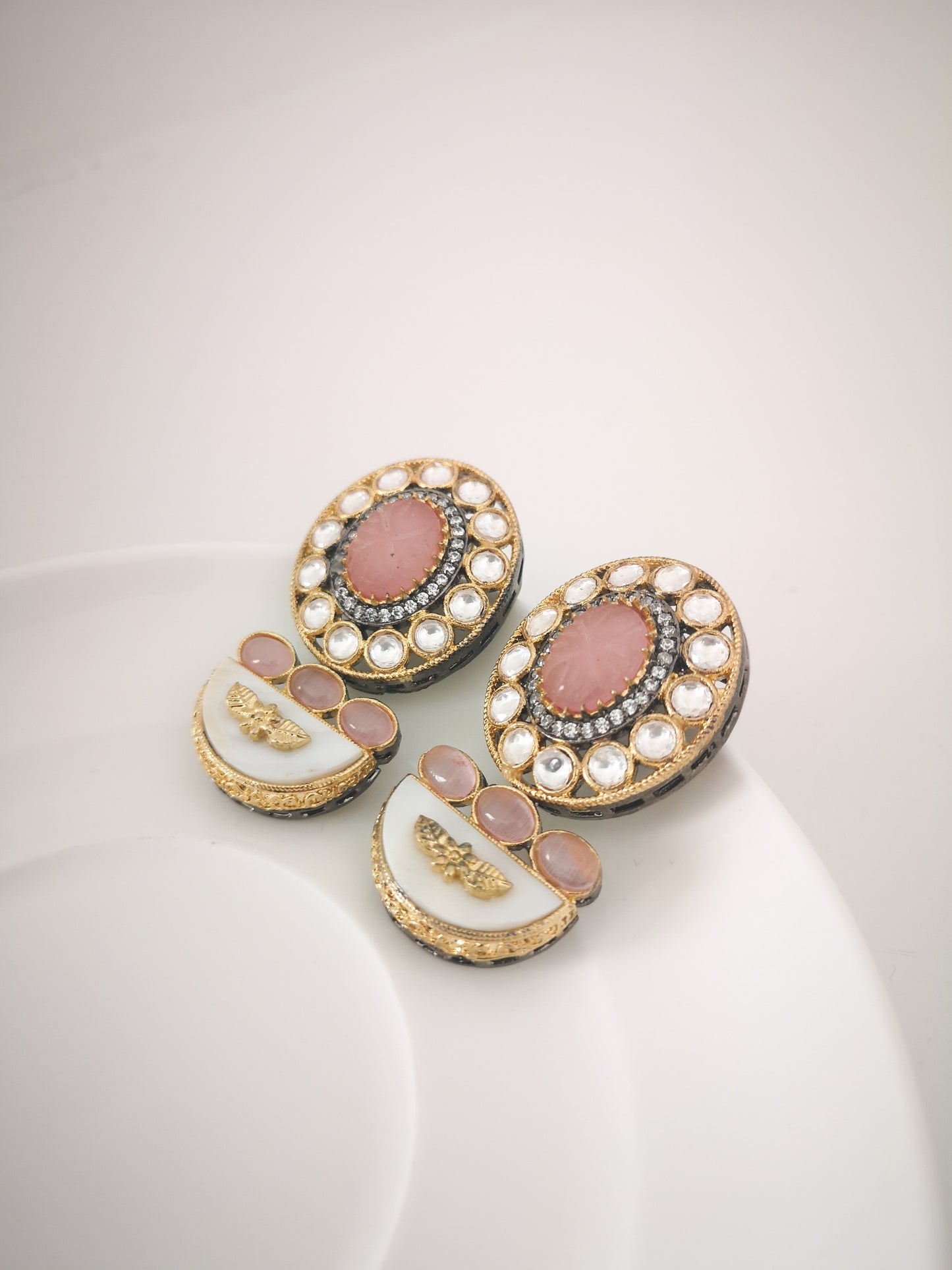 Choker Set - Pink and Beige - (Earrings and Necklace)
