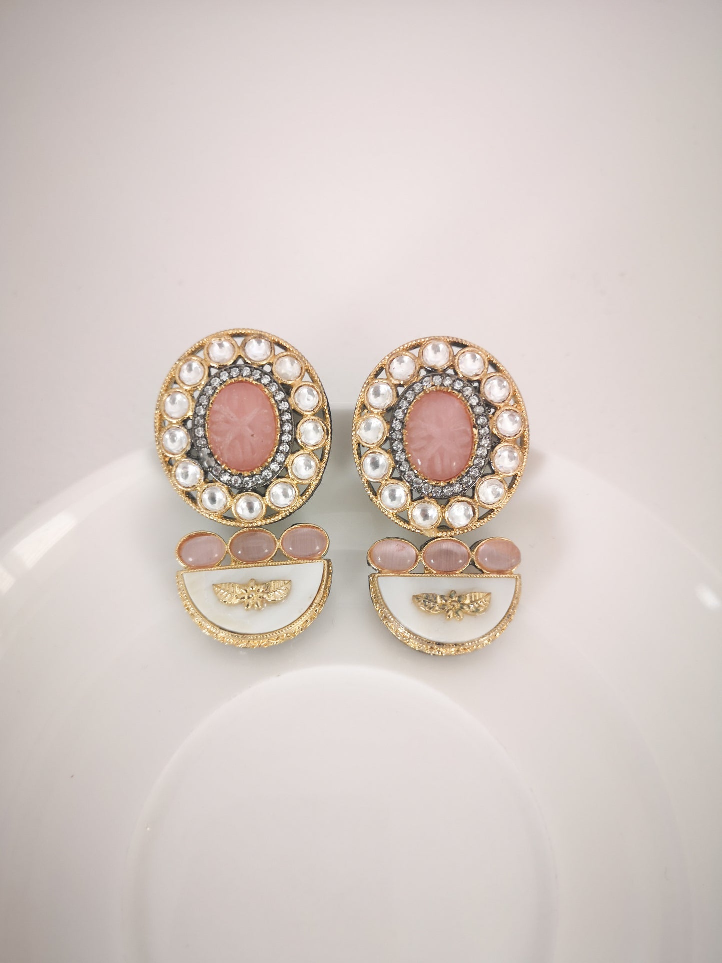 Choker Set - Pink and Beige - (Earrings and Necklace)