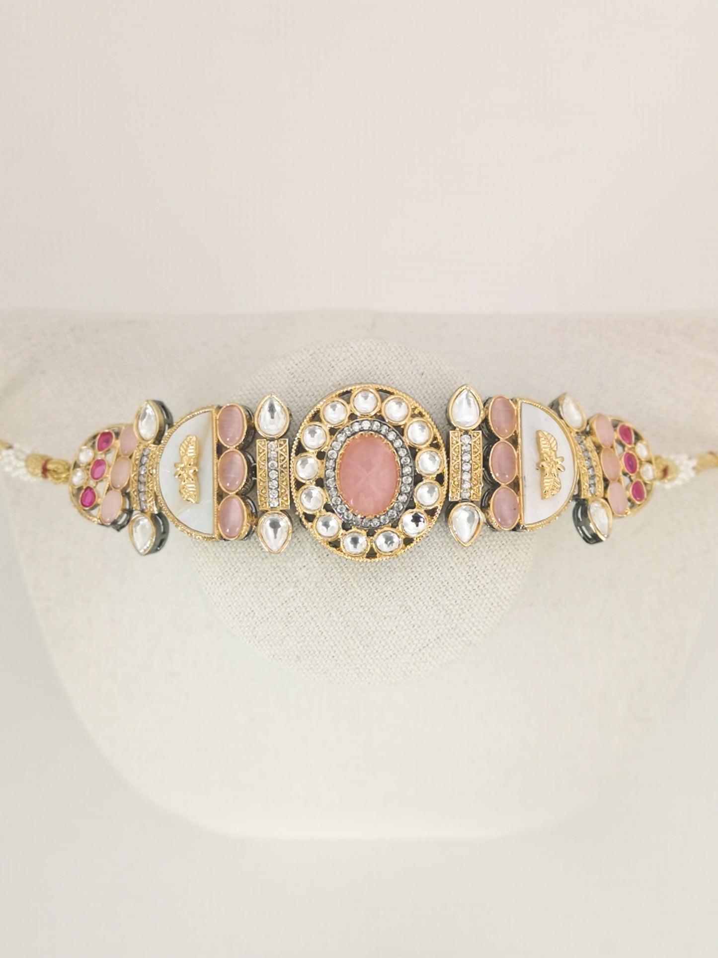 Choker Set - Pink and Beige - (Earrings and Necklace)