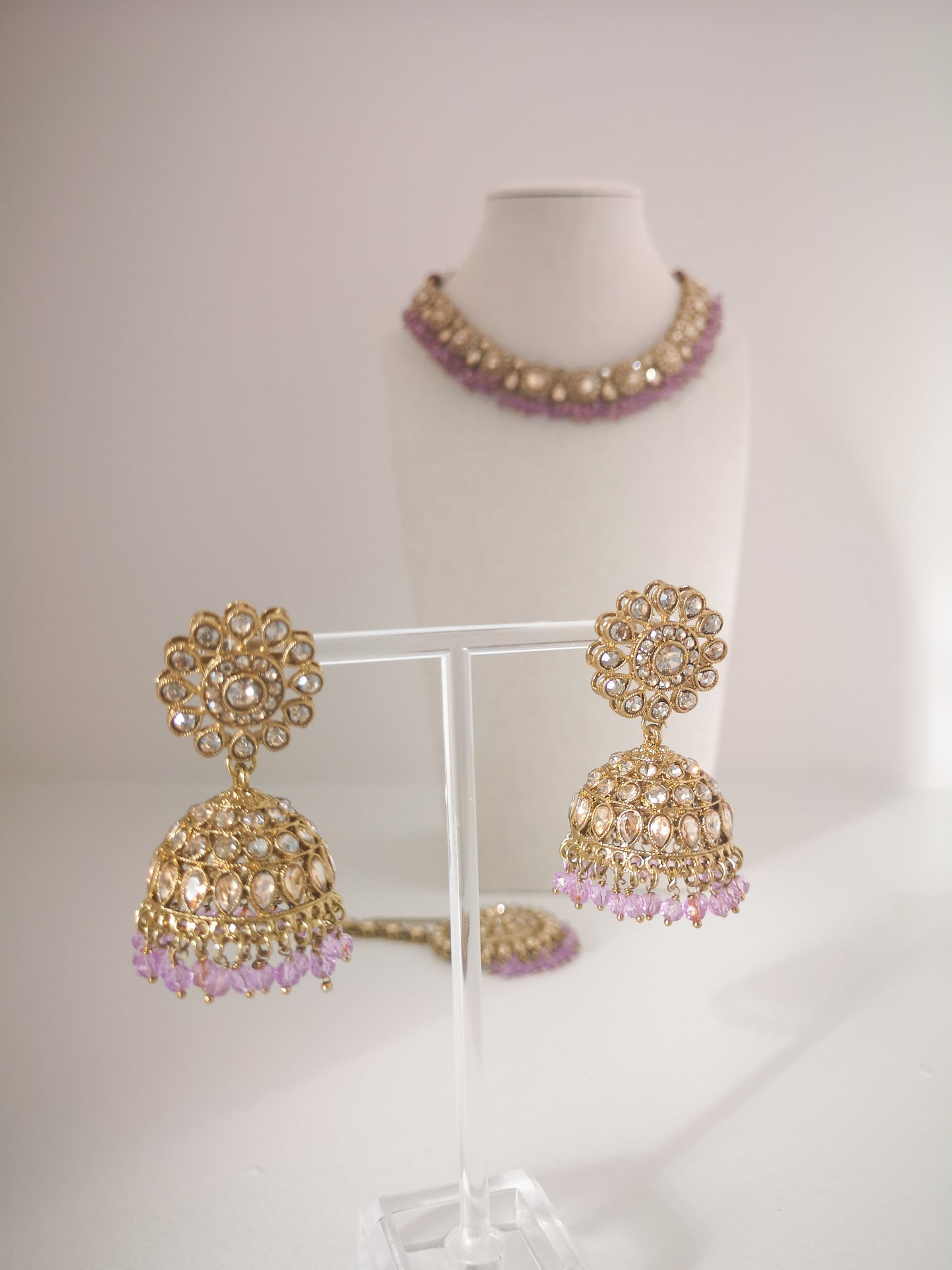 Bronze and Lavender Necklace Set with Earrings and Teeka